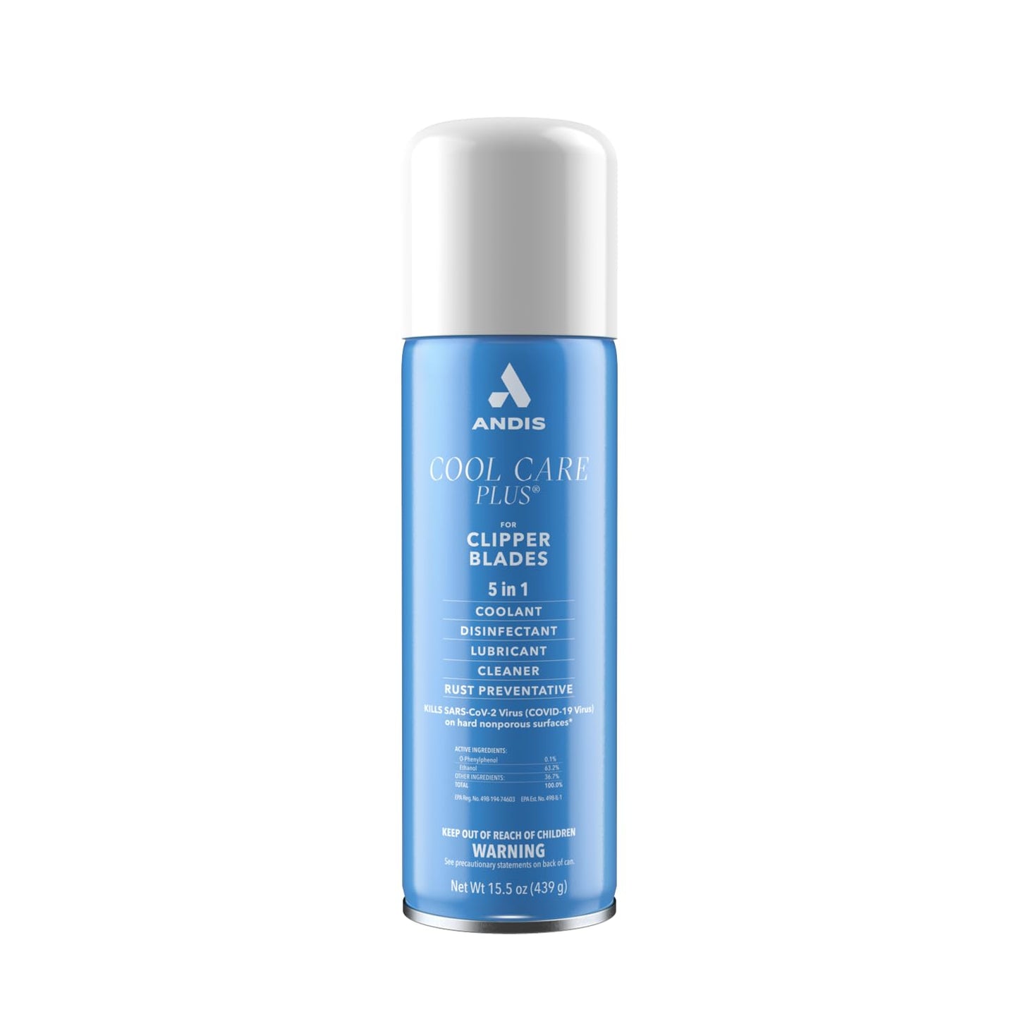 White Smoke Andis 12750 Cool Care Plus 5-in-1 Clipper Spray, 15.5 oz Can, Blade Care and Treatment