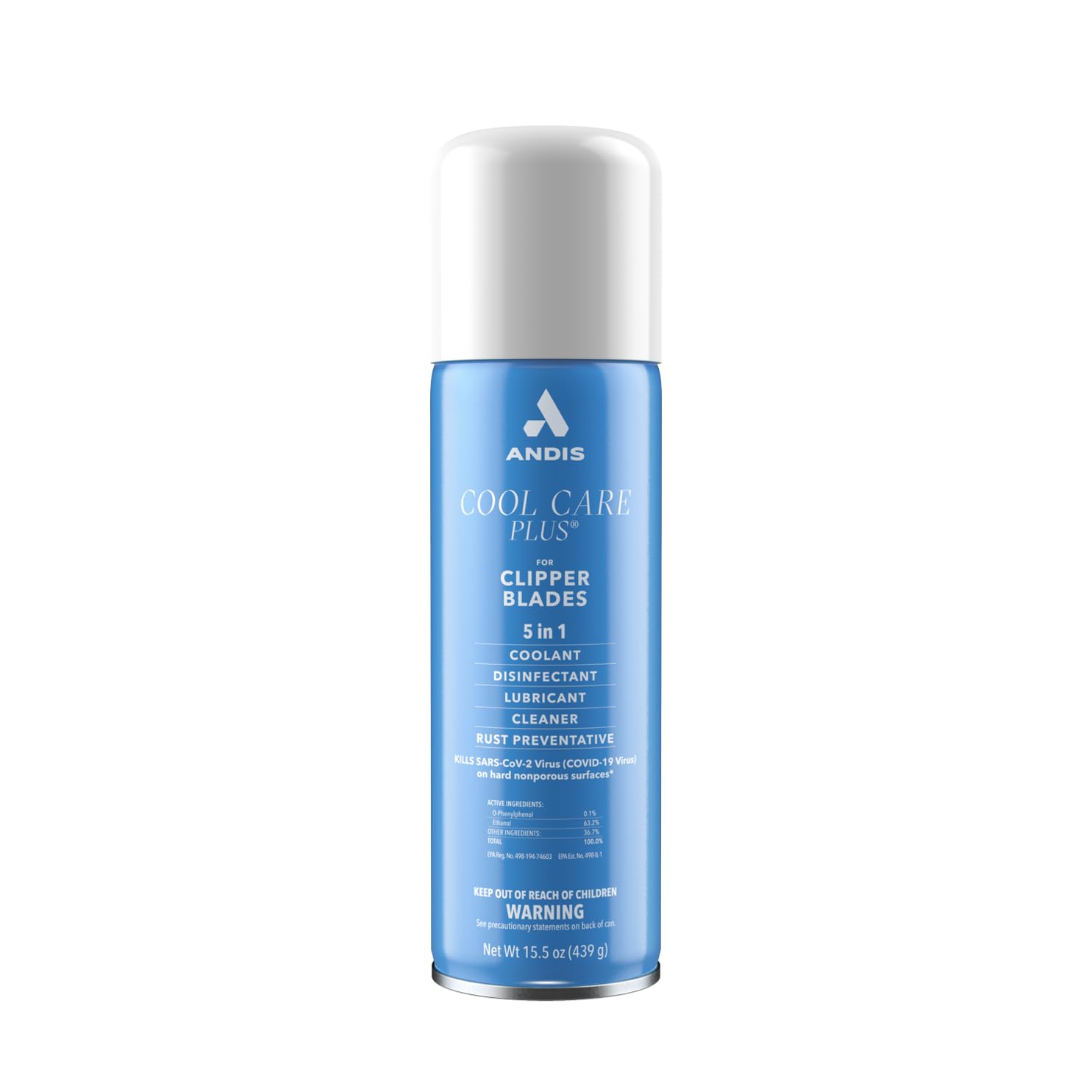 White Smoke Andis 12750 Cool Care Plus 5-in-1 Clipper Spray, 15.5 oz Can, Blade Care and Treatment