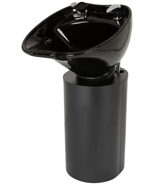 White Smoke Buy-Rite Paris Pedestal Shampoo Unit - Tilting Porcelain Bowl with Black Metal Base, Silicone Neckrest, Rear Plumbing Access Door, Complete Hardware & Vacuum Breaker Included, NIN-030BLACKBASE-BLK