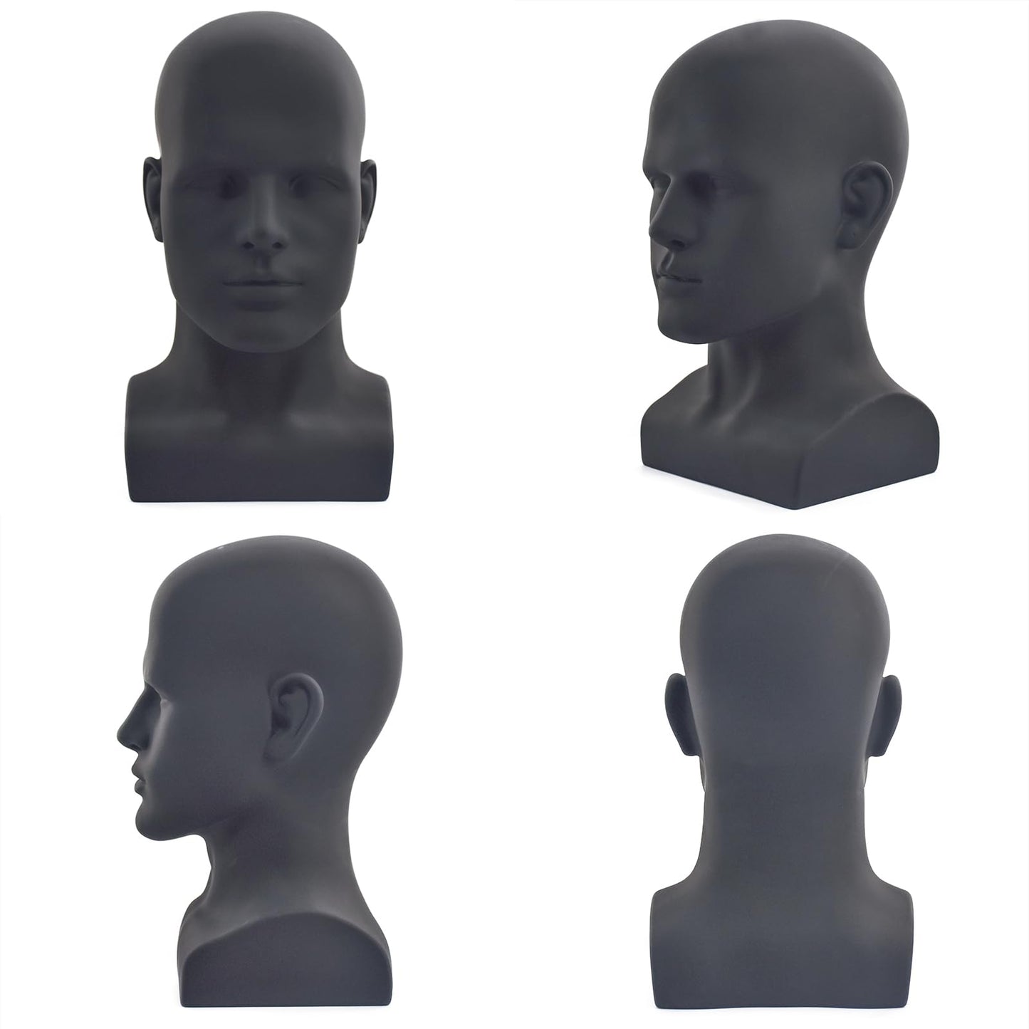 White Smoke VEELTRAS Male Mannequin Head PVC Professional Head Model Cosmetology Male Mannequin Head Display for Wigs Hat Mask Scarf Sunglasses with Mount Hole (Matte black)