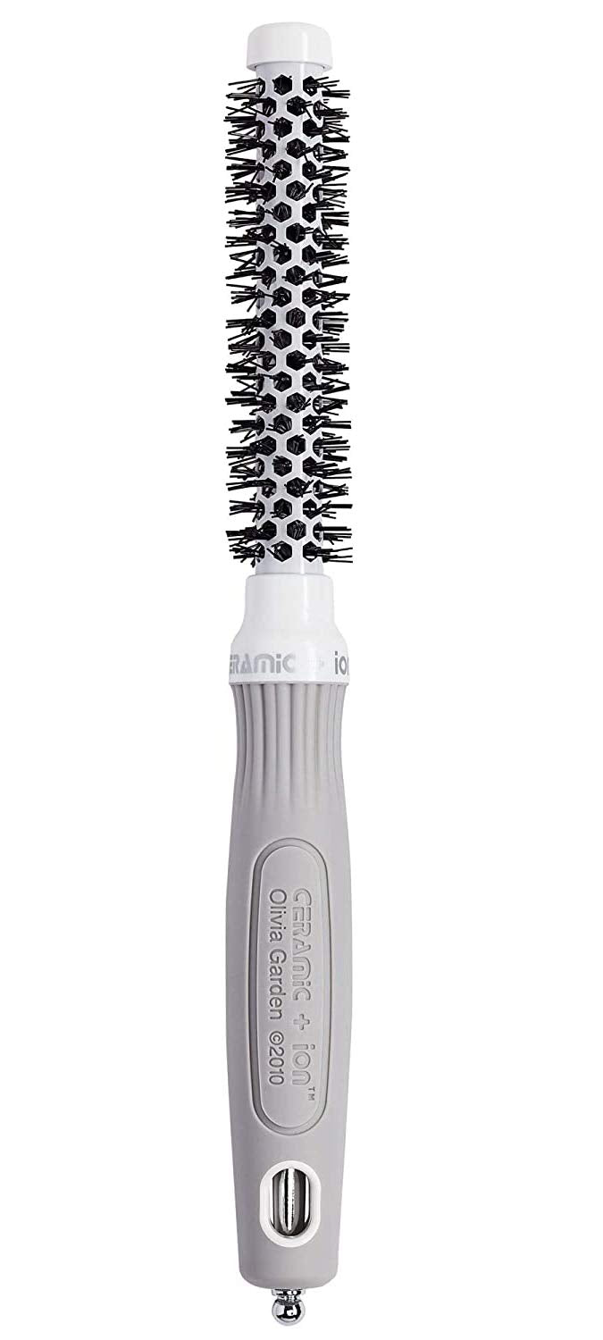 Gray Olivia Garden Ceramic + Ion Round Thermal Hair Brush - Not Electrical - Professional Blowout Brush for Normal to Thick Hair - 0.5"-Diameter Barrel - White and Grey - CI-15