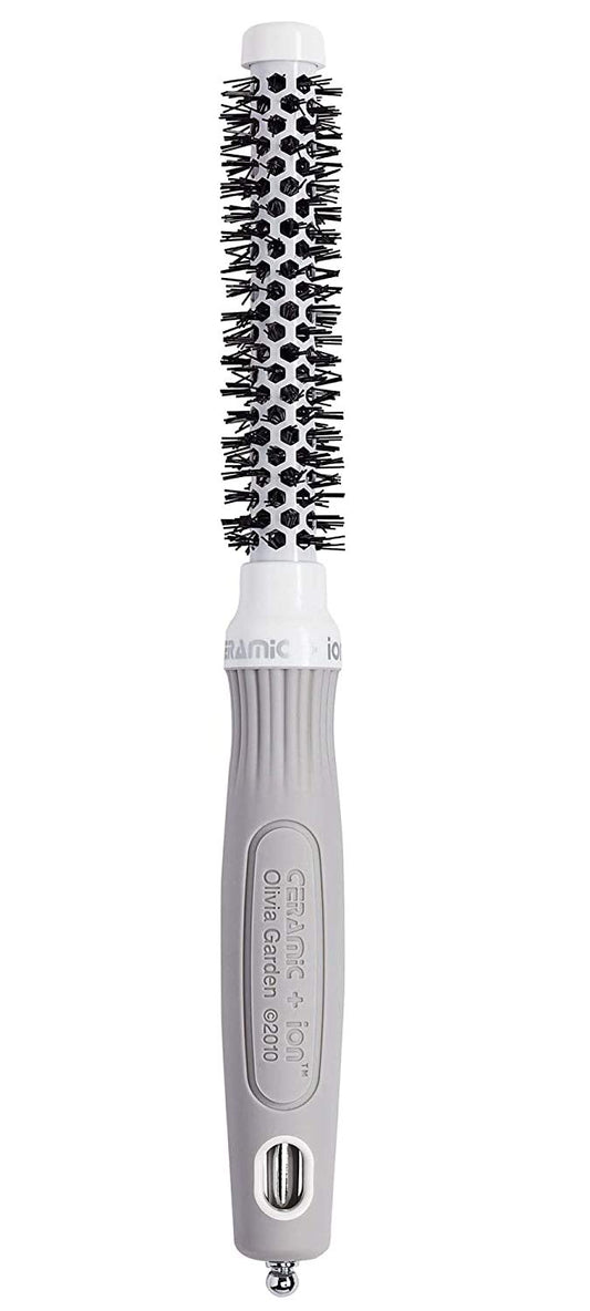 Gray Olivia Garden Ceramic + Ion Round Thermal Hair Brush - Not Electrical - Professional Blowout Brush for Normal to Thick Hair - 0.5"-Diameter Barrel - White and Grey - CI-15