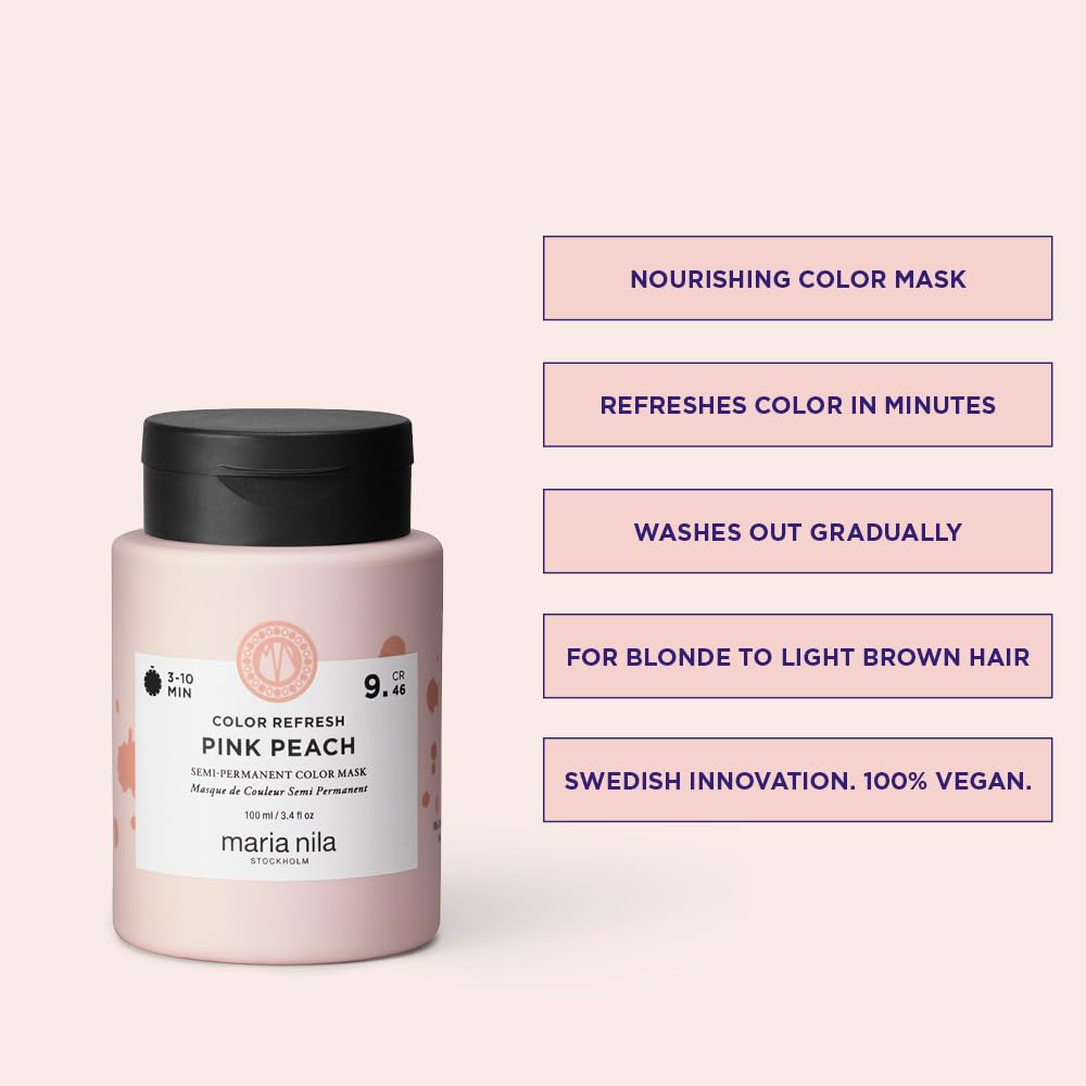 Misty Rose Maria Nila Color Refresh, Pink Peach 3.4 Fl Oz, Warm Pink-peach tone Hair Mask, Semi-Permanent Pigments, 100% Vegan & Sulfate/Paraben free