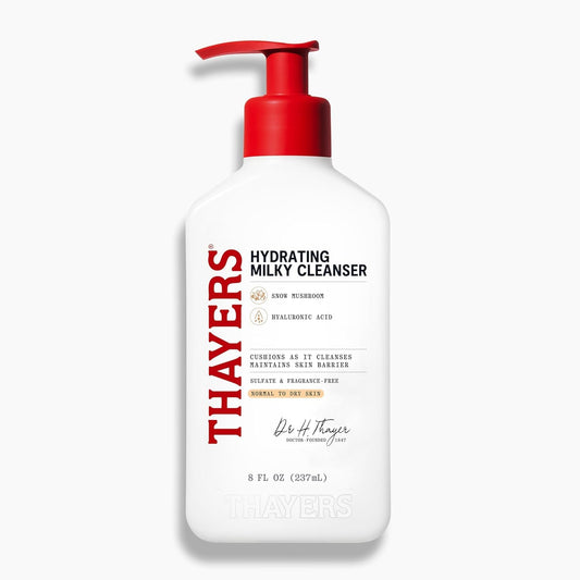 White Smoke Thayers Milky Hydrating Face Cleanser with Snow Mushroom and Hyaluronic Acid, Dermatologist Recommended Gentle Facial Wash and Hydrating Skincare for Dry and Sensitive Skin, Paraben Free, 8 Fl Oz