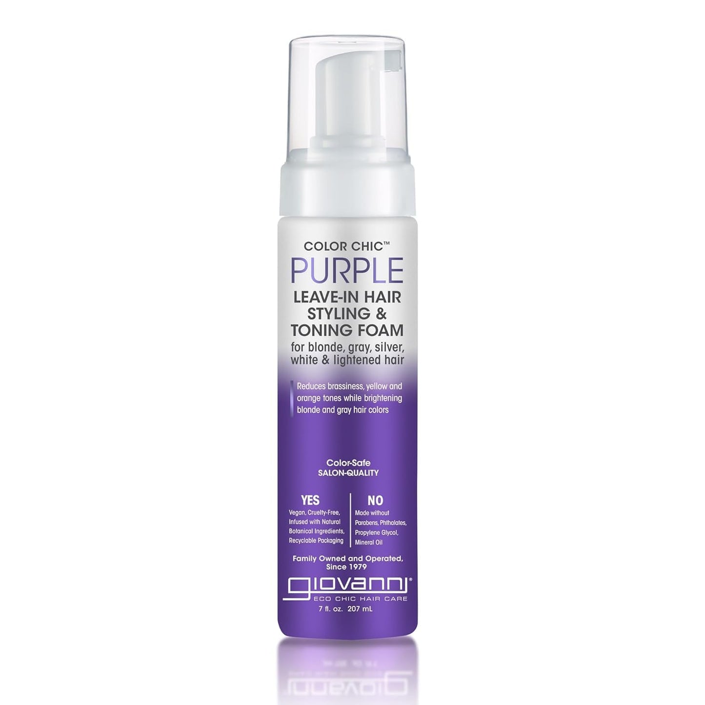 Light Gray GIOVANNI Color Chic Purple Leave-In Hair Styling & Toning Foam - Purple Foam for Blonde, Gray, Brassy, Fine Hair, Gives Volume & Shine for Women & Men - 7 fl oz (Pack of 1)