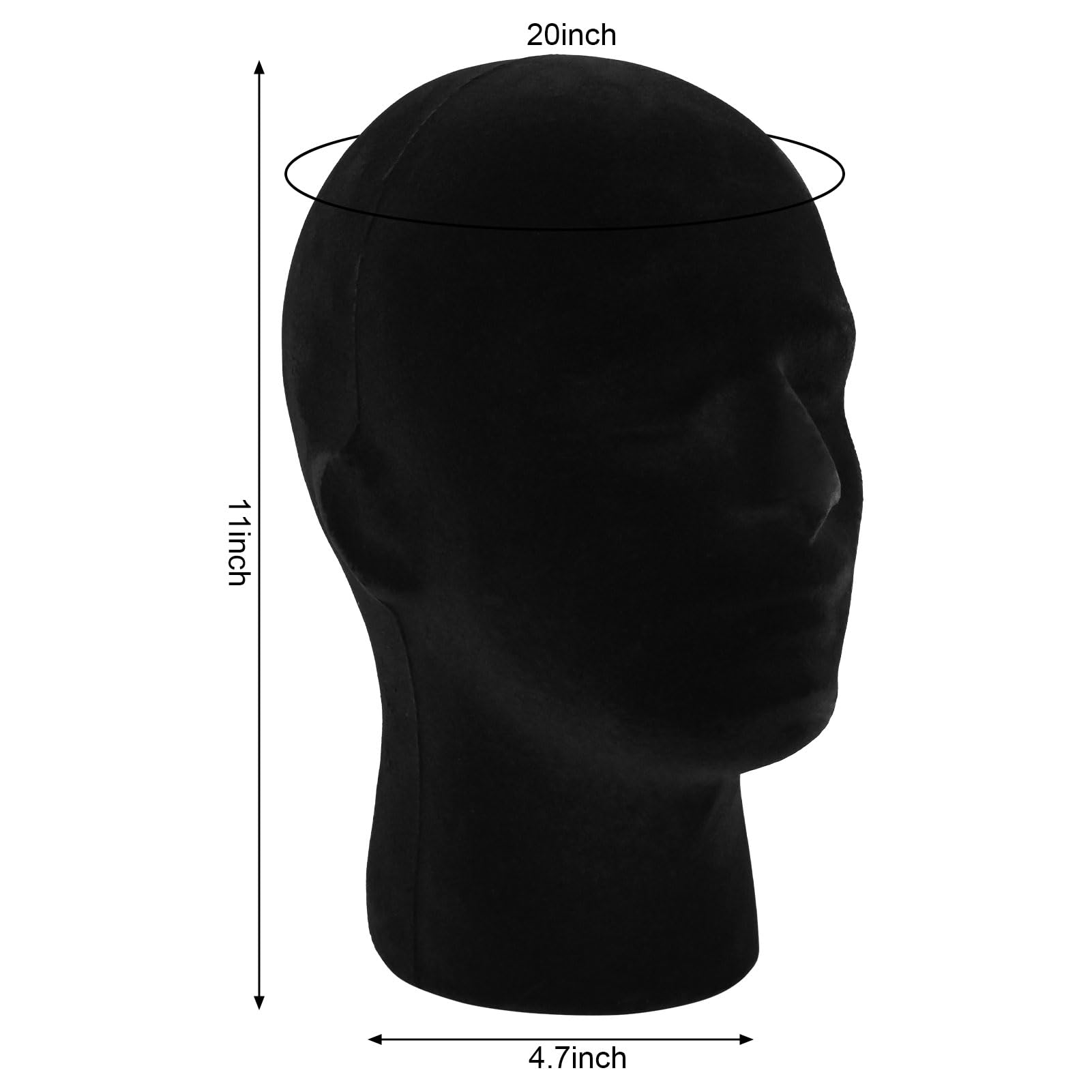 Black FJIAYU 2 Pack Black Mannequin Head Stand, Velvet Male Manikin Head Wig Stand, Foam Head for Wigs, Hats, Glasses, Masks