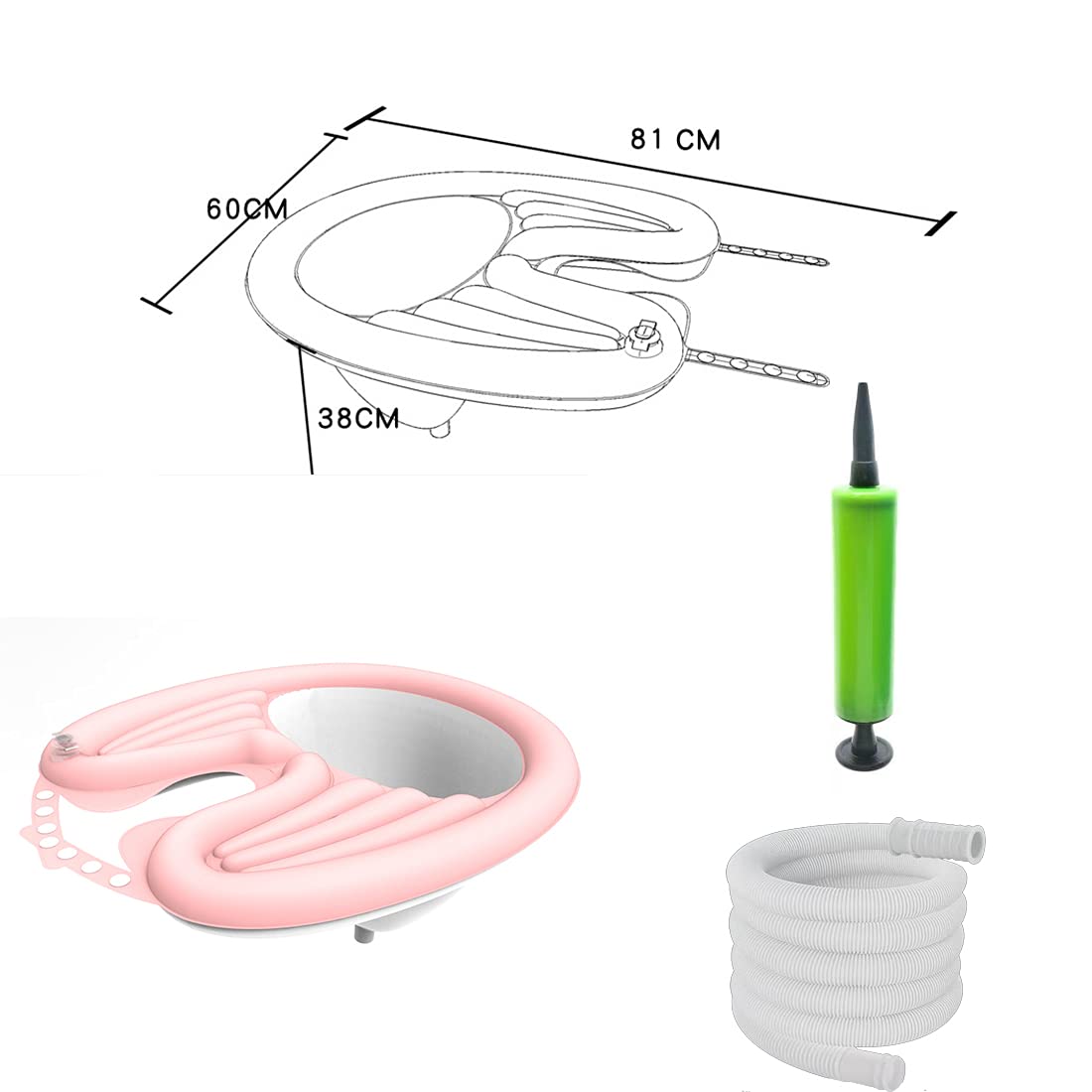 White Smoke Inflatable Shampoo Bowl, Portable Hair Washing Tray for Bedside and in Bed, Lightweight Shampoo Basin for Elderly, Disabled, Pregnant, Injured, Bedridden, Handicap, Lightweight Hair Washing Sink