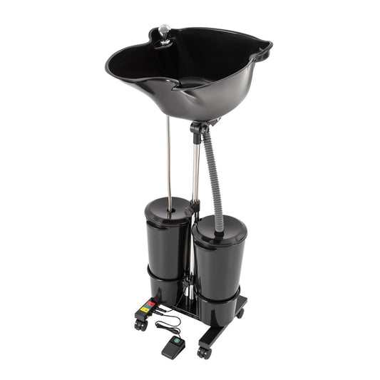 White Smoke BINELUCOLU Electric Portable Shampoo Bowl, Height/Angle Adjustable Portable Salon Shampoo Bowl with 2 Buckets Hair Washing Sink with Wheels Shampoo Basin Portable Hair Washing Station