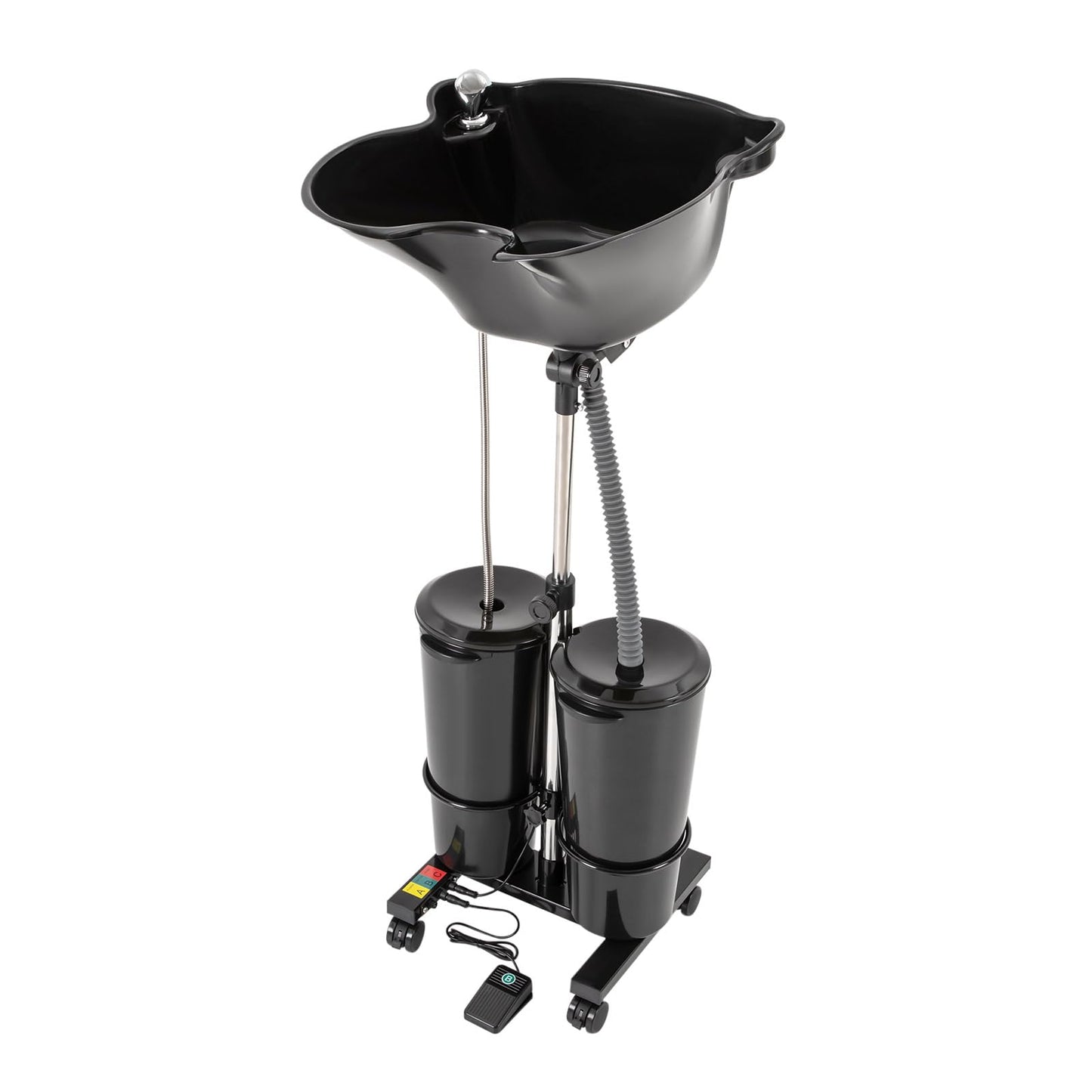 White Smoke Portable Plastic Shampoo Bowl with 2 Bucket and Electric Pump, 270 Degree Rotation Shampoo Basin，Adjustable Basin Height, Foot Pedal Control, Portable Salon Sink for Barber and Home Use