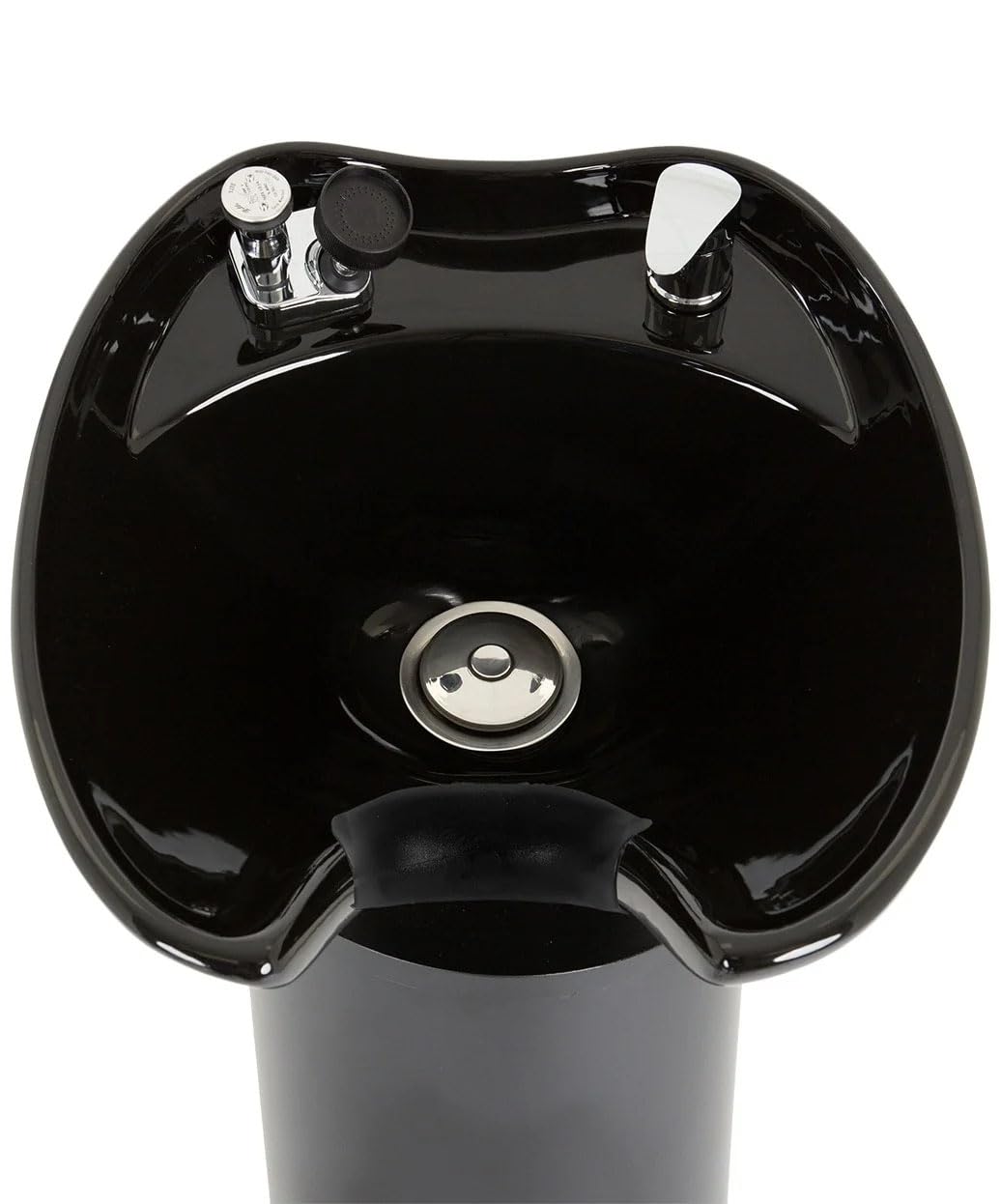 Black Buy-Rite Paris Pedestal Shampoo Unit - Tilting Porcelain Bowl with Black Metal Base, Silicone Neckrest, Rear Plumbing Access Door, Complete Hardware & Vacuum Breaker Included, NIN-030BLACKBASE-BLK