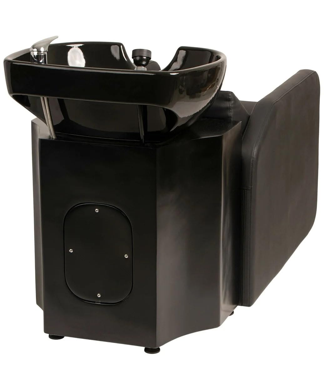 White Smoke Buy-Rite Eclipse Lay-In Shampoo Backwash Unit for Salons & Barbershops - Porcelain Bowl with Hardware, Extra-Wide Reclining Seat, Kick-Out Leg Rest, Built-In Headrest & Lumbar Support, TS-8088-BLK
