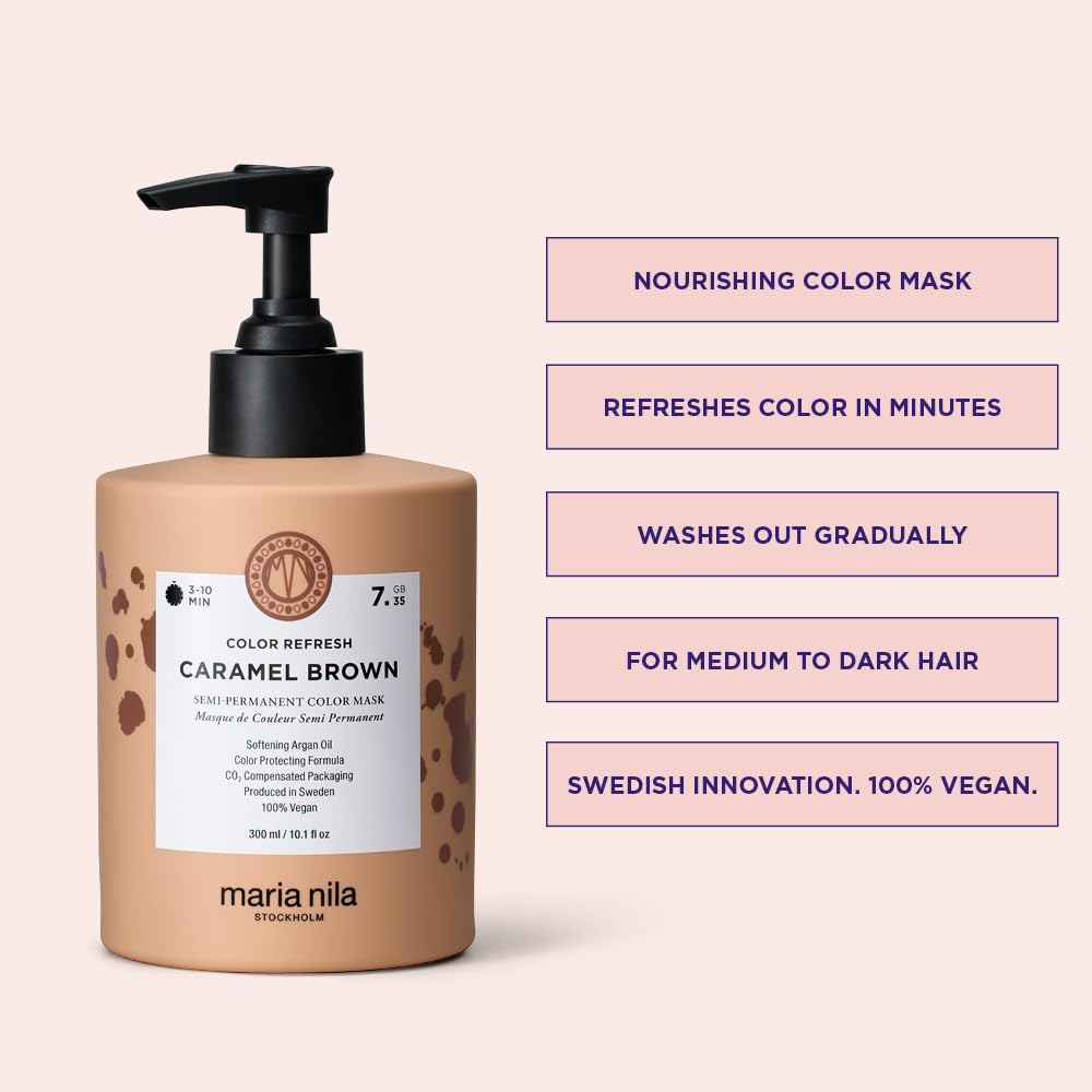 Misty Rose Maria Nila Color Refresh, Caramel Brown 10.1 Fl Oz, Warm Copper-toned Caramel Brown Hair Mask, Semi-Permanent Pigments, 100% Vegan & Sulfate/Paraben free