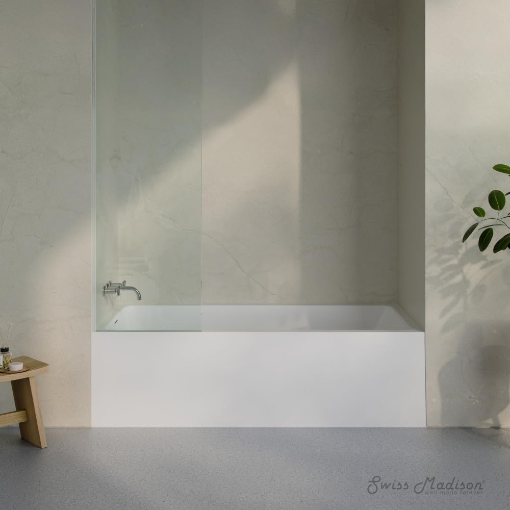 Dark Sea Green Swiss Madison Voltaire 72 x 36 Skirted Left Drain Soaking Alcove Bathtub in Glossy White, Drain Included