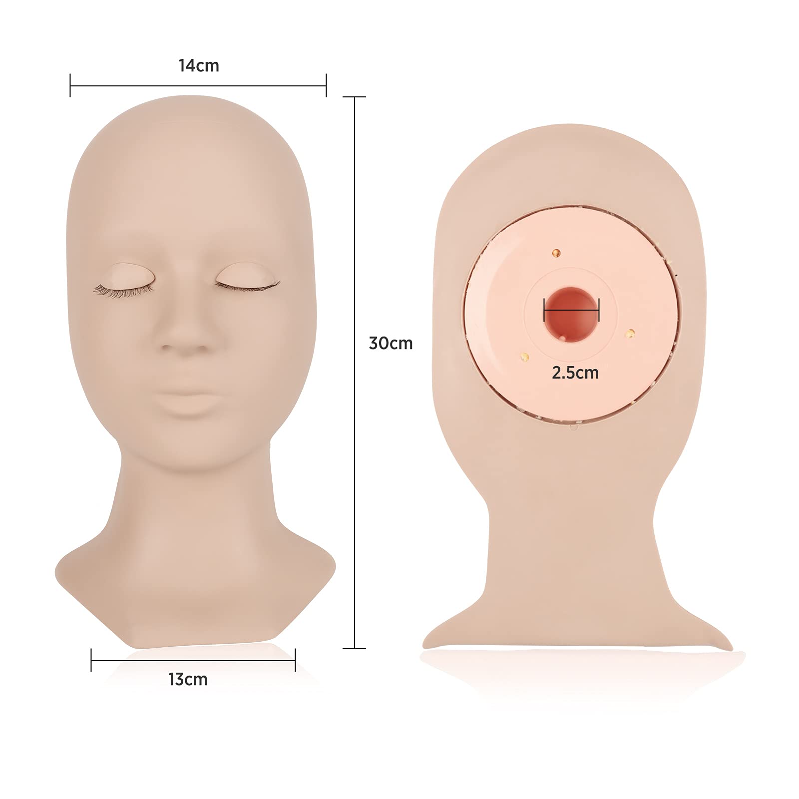 White Smoke LASHVIEW Lash Mannequin Head , with 4 Pairs Replaced Eyelids Practice, Makeup Soft-Touch Rubber, Natural Skin Color
