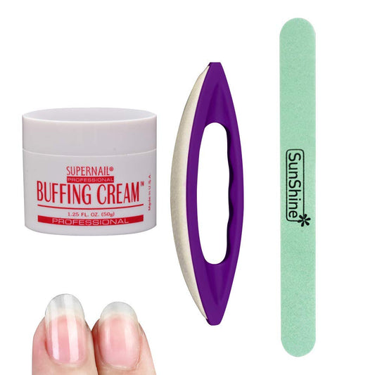 White Smoke Joligel Manicure Polishing Kit, Buffing Cream + Leather Buffer + Polisher, Nail Care Tools Set for Professional Manicure Pedicure Salon