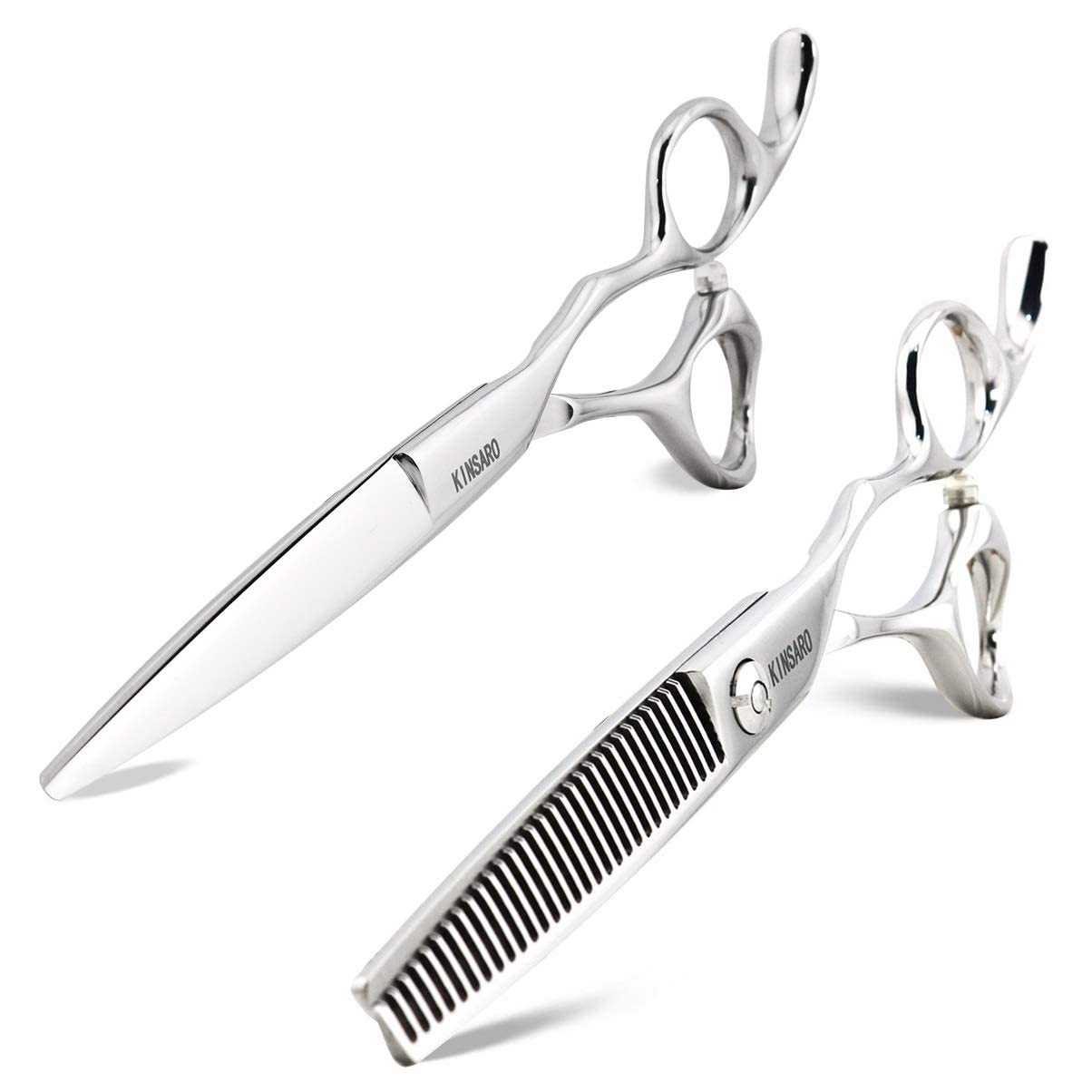 White Smoke KINSARO 6 Inch Hair Cutting Scissors & 6 Inch Hair Thinning Scissors, V Shape Teeth, Stainless Steel, Silver, Ambidextrous, Thinning, Compact