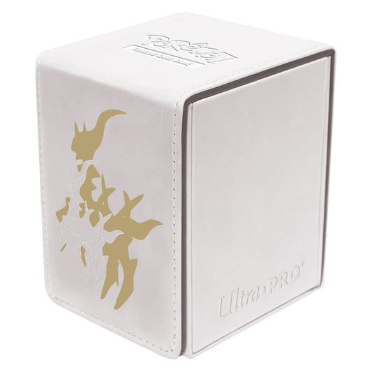 Light Gray Pokémon: Elite Series: Arceus Alcove Flip Deck Box - Ultra Pro, White Leatherette Trading Card Box, Stores 100 Double-Sleeved Cards
