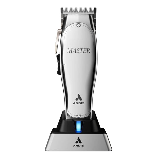 White Smoke Andis 12660 Professional Master Corded/Cordless Hair Clipper, Adjustable Carbon Steel Blade Hair Clipper for Close Cutting, Silver