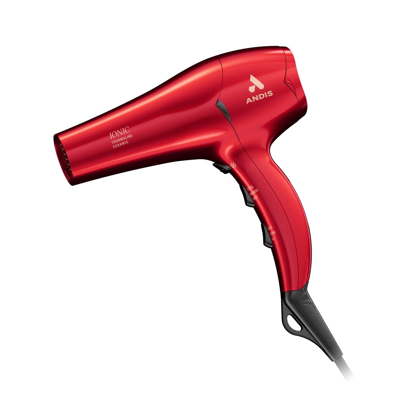 White Smoke Andis 30290 1875-Watt Tourmaline Ceramic Ionic Pro Dry Professional Hair Dryer, 3 Heat Settings & 2 Speed Settings, 2 Dryer Attachments, Lightweight, Fast Dry & Low Noise, Soft Grip, Red