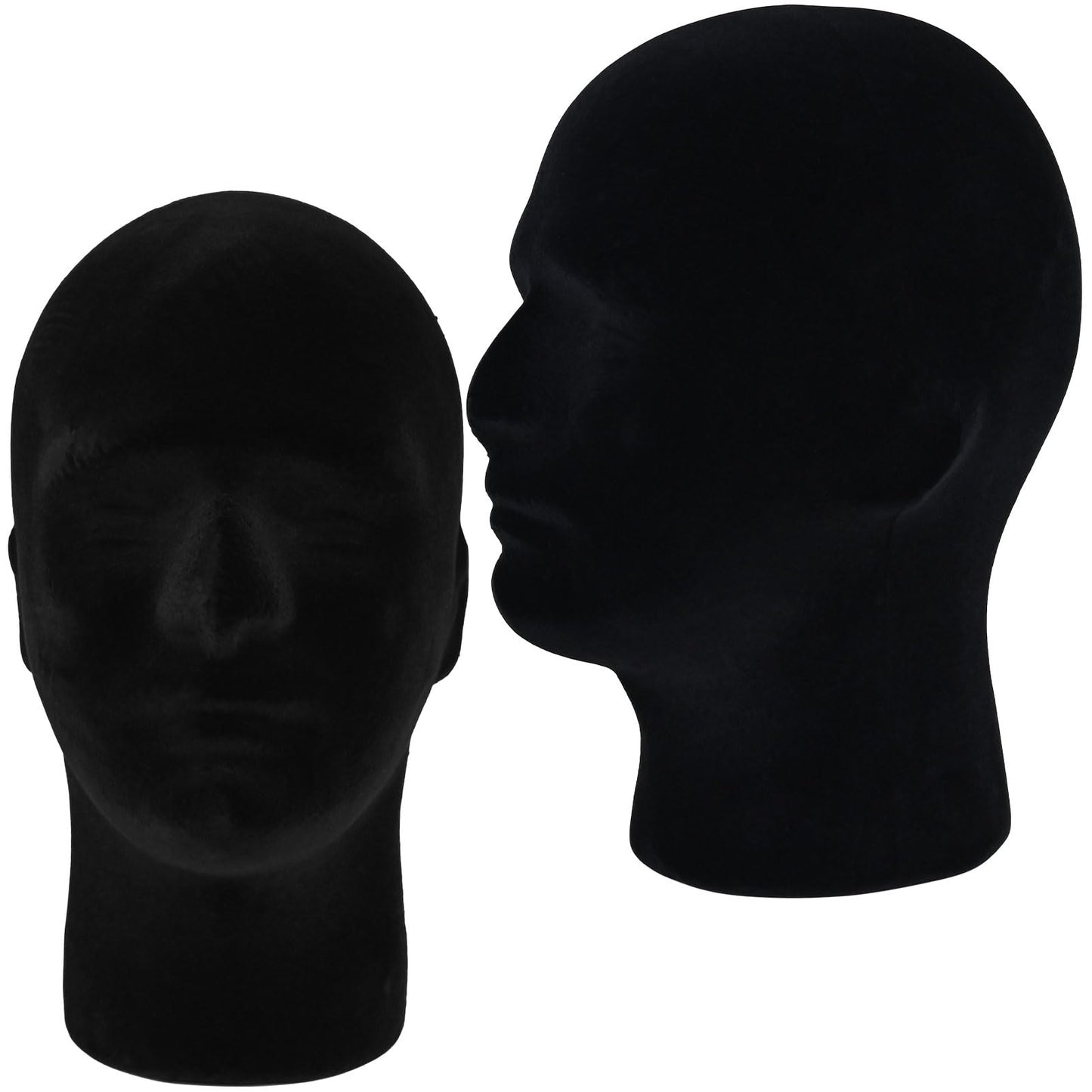 Black FJIAYU 2 Pack Black Mannequin Head Stand, Velvet Male Manikin Head Wig Stand, Foam Head for Wigs, Hats, Glasses, Masks