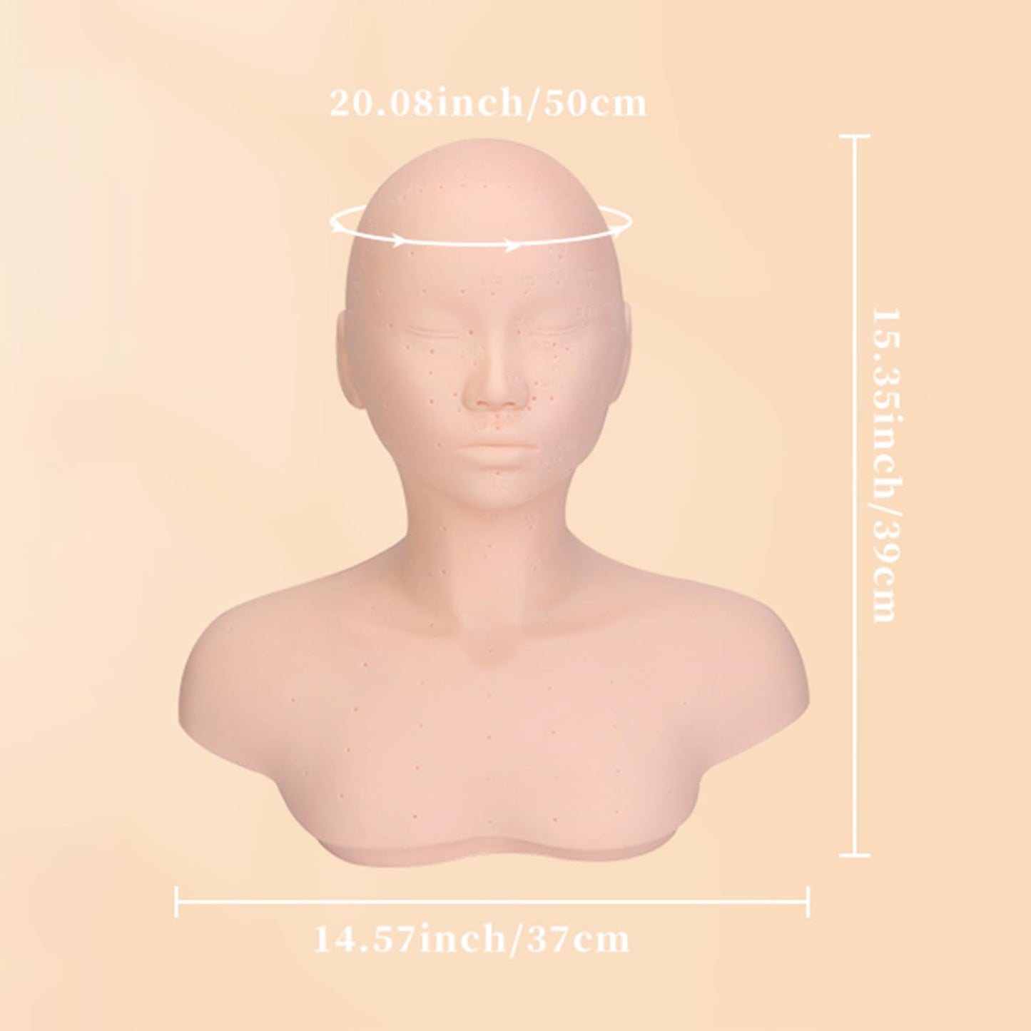 Bisque Esthetics Mannequin Head with Shoulders, Cosmetology Mannequin Head with Acupuncture Points, Soft PVC Mannequin Head for Facials Massage, Wigs Hat Display, Makeup Practice
