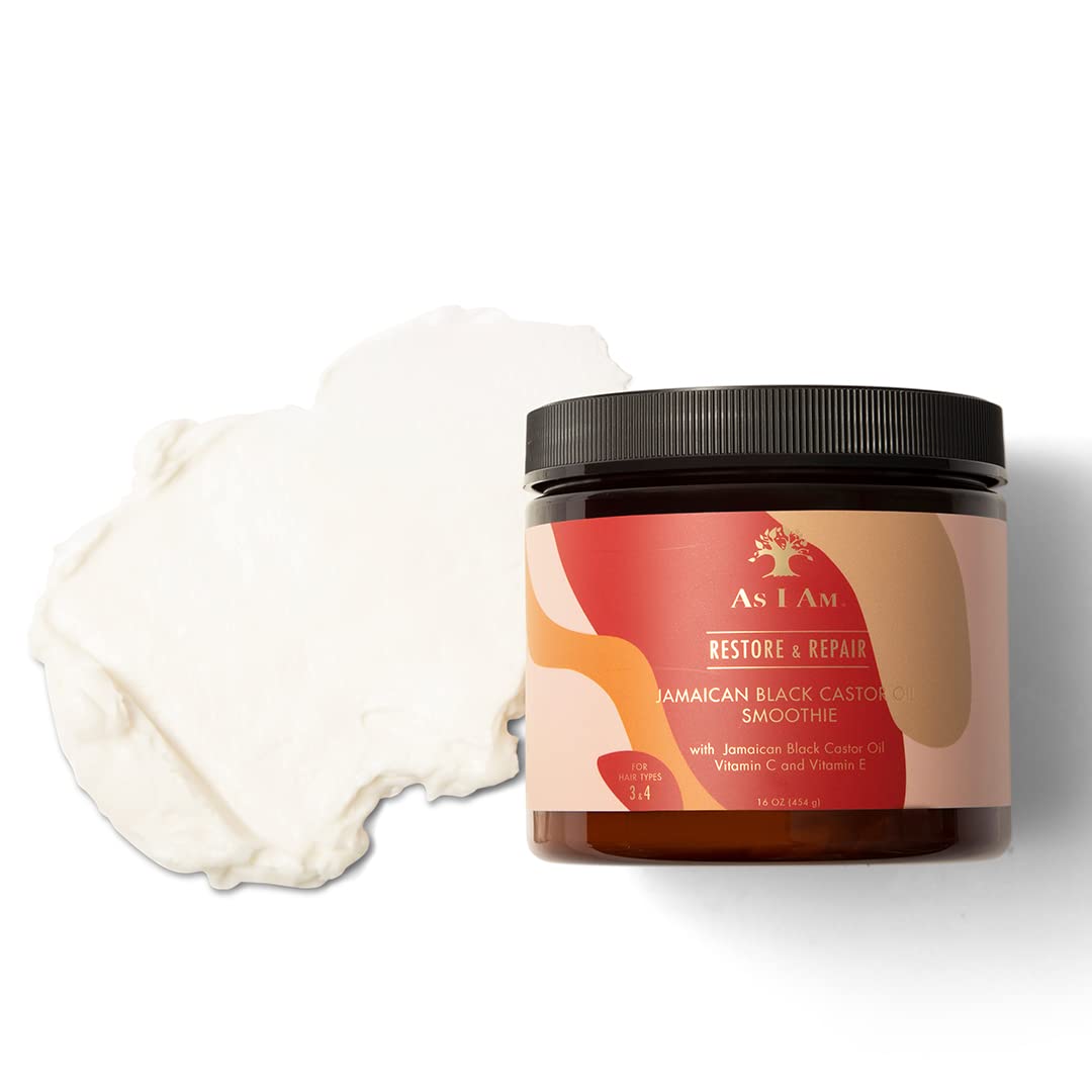 White Smoke As I Am Jamaican Black Castor Oil Smoothie 16 oz - with Ceramide, Vitamin C & E - Enhanced Curl Definition - Lightweight - Strong Hold - Flake Free - Reduces Breakage & Tangles