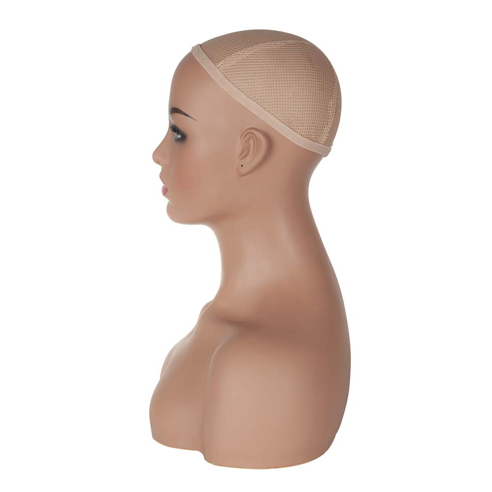 White Smoke Realistic Female Mannequin Head with Shoulder Display Manikin Head Bust for Wigs,Makeup,Beauty Accessories Displaying