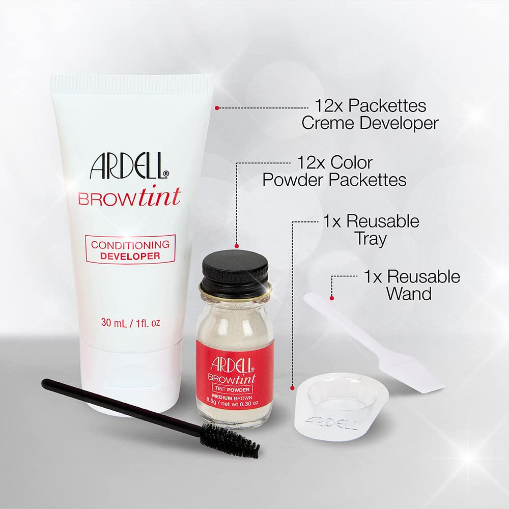 Lavender Ardell Brow Tint Kit Medium Brown – Eyebrow Dye Kit, Long-Lasting Brow Color with Natural Extracts, DIY Eyebrow Tint for Full Gray Coverage, 1 Pack