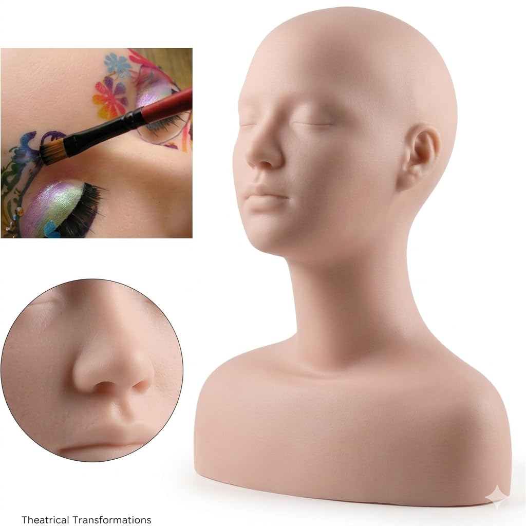 White Smoke Esthetics Mannequin Head with Shoulders - Soft Makeup Practice Head Silicone PVC Cosmetology Students Tool for Wigs Hat Display,Facials Massage,Eyelashes Training,Boards,Face Paint Practicing