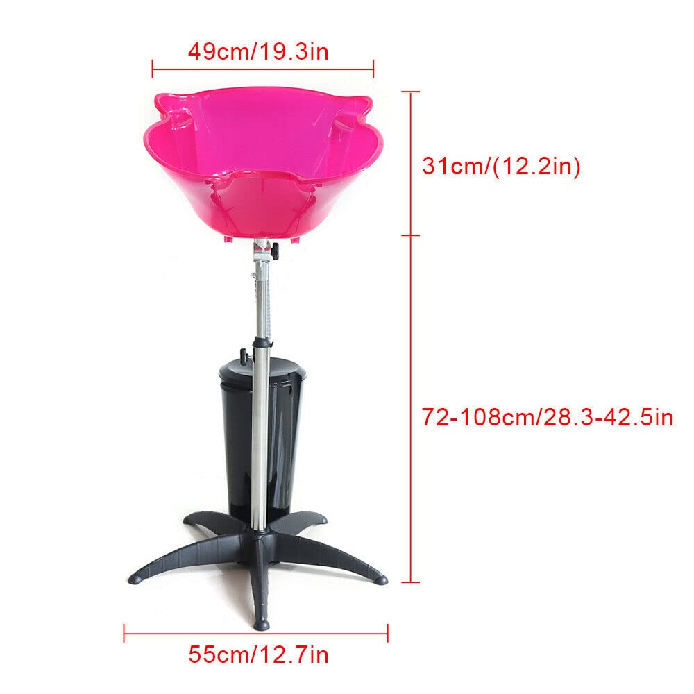 White Smoke 10L Salon Sink Mobile Deep Shampoo Basin Sink Hairdressing Salon Basin Bowl Height-Adjustable Portable Sink Hair Treatment Bowl Portable Hair Washing Sink with Drain Hose (Pink)