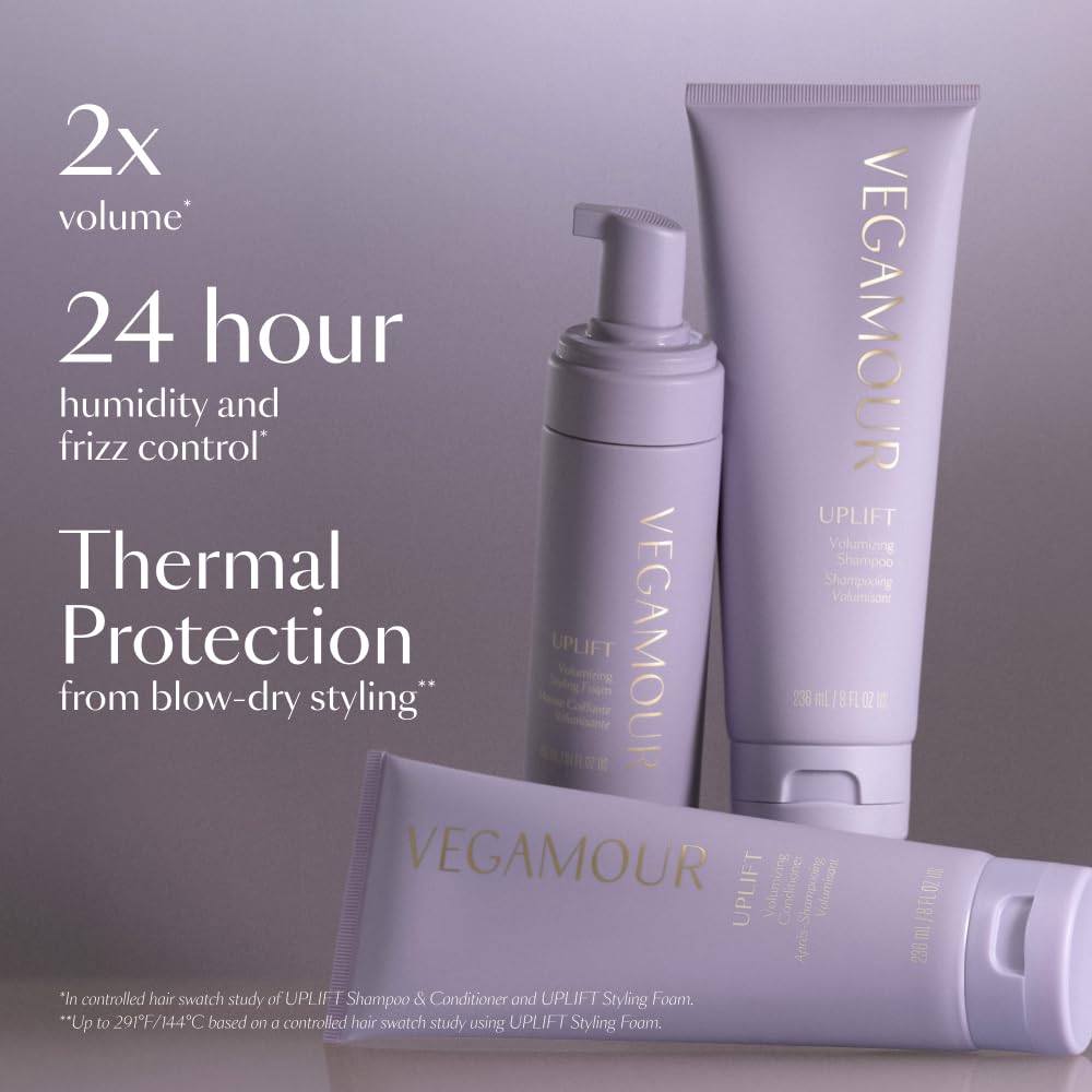 Dim Gray VEGAMOUR UPLIFT Volumizing Styling Foam, For fine, flat & thinning hair, Provides Volume & Resists Humidity, Non Sticky Formula, Bouncy Soft Hair