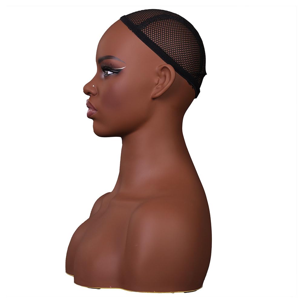 White Smoke JINGFA Realistic Female Mannequin Head with Shoulders Manikin Wig Head Stands for Wigs Displaying Make Up Head