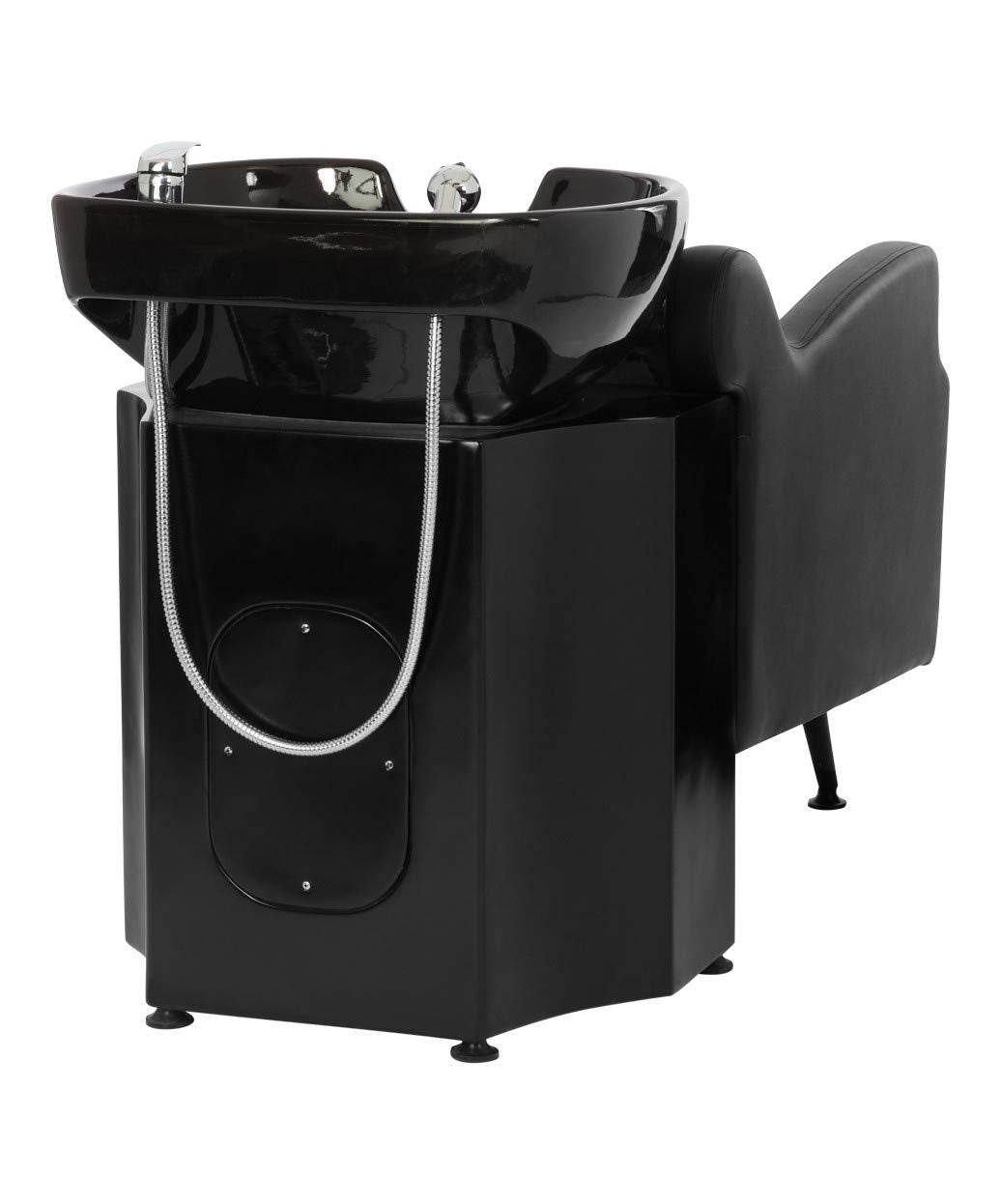 Dark Slate Gray Buy-Rite Oasis Shampoo Backwash Station for Salons - All-Black Chair & Extra-Large Bowl Combo, Single Lever Hot/Cold Faucet, Lumbar Support, Vacuum Breaker, 56"x20"x33.5", TS-8076-BLK