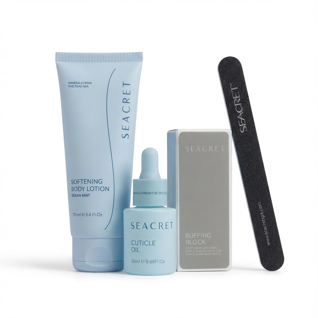 White Smoke SEACRET Nail Care Collection – Dead Sea Mineral Manicure Kit with Nail File, 3-Way Buffer, Cuticle Oil, Body Lotion for DIY Home Manicure & Pedicure, Buffer Nail File, Nail Buffer, Nail Care Kit