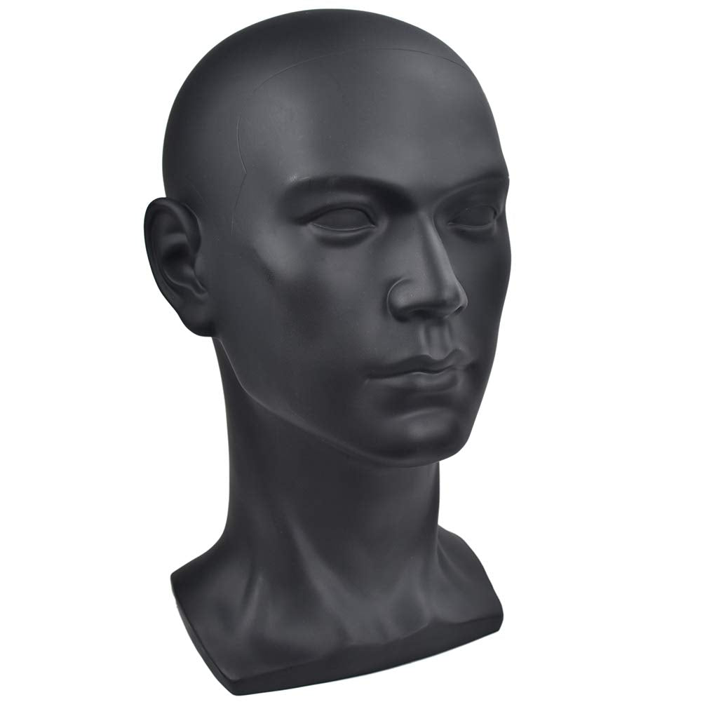 White Smoke Ba Sha PVC Mannequin Head Black Male Manikin Dummy Stand Model Display Hat Scarf Wigs Hair Glasses Hat Beauty Styling Tool with Mount Hole