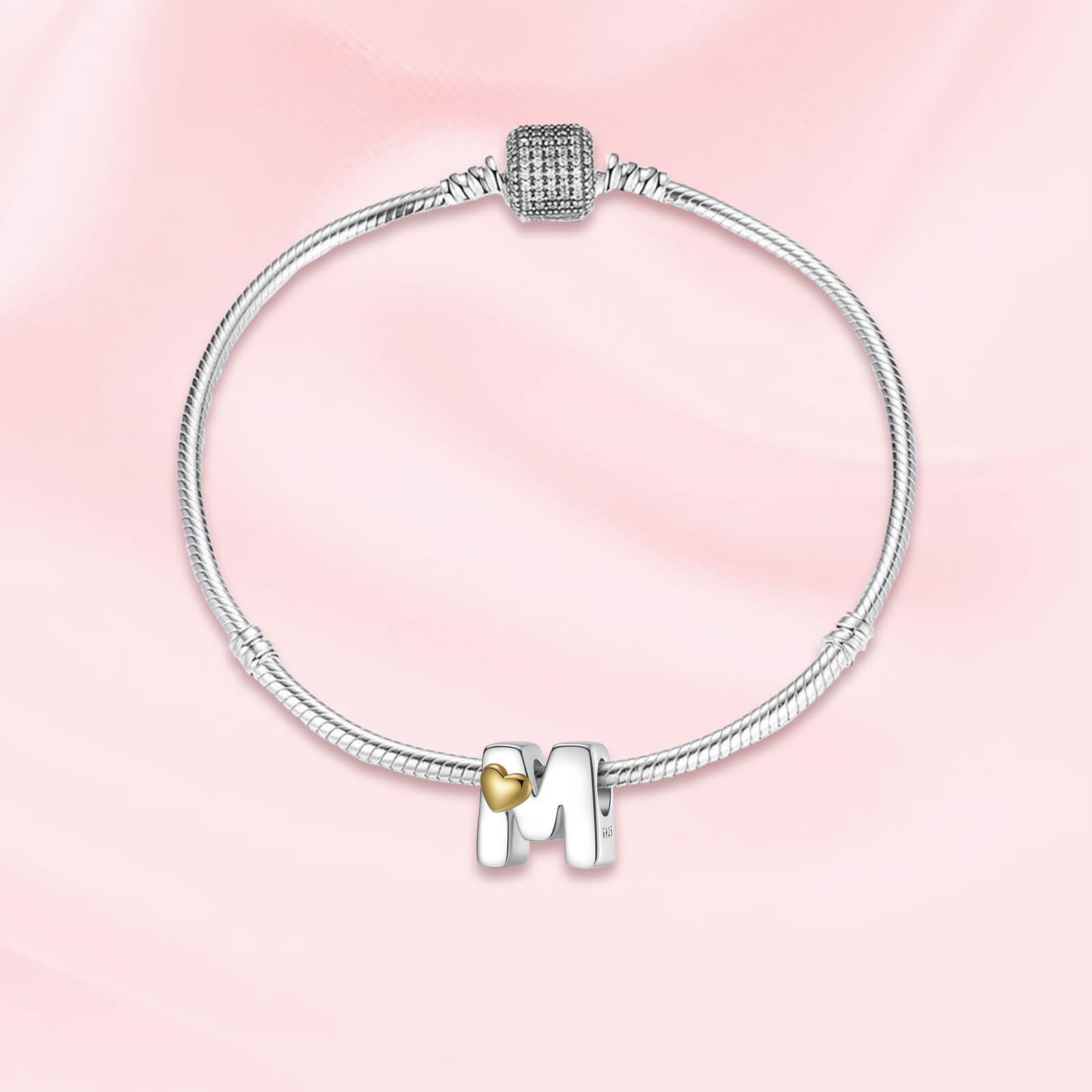 Misty Rose ChenYuTe A~Z Alphabet Charm Letter Beads 925 Sterling Silver with Heart-shaped 5A Cubic Zircon Stones fits Pandora European Bracelets Necklace Jewelry Gift for Women