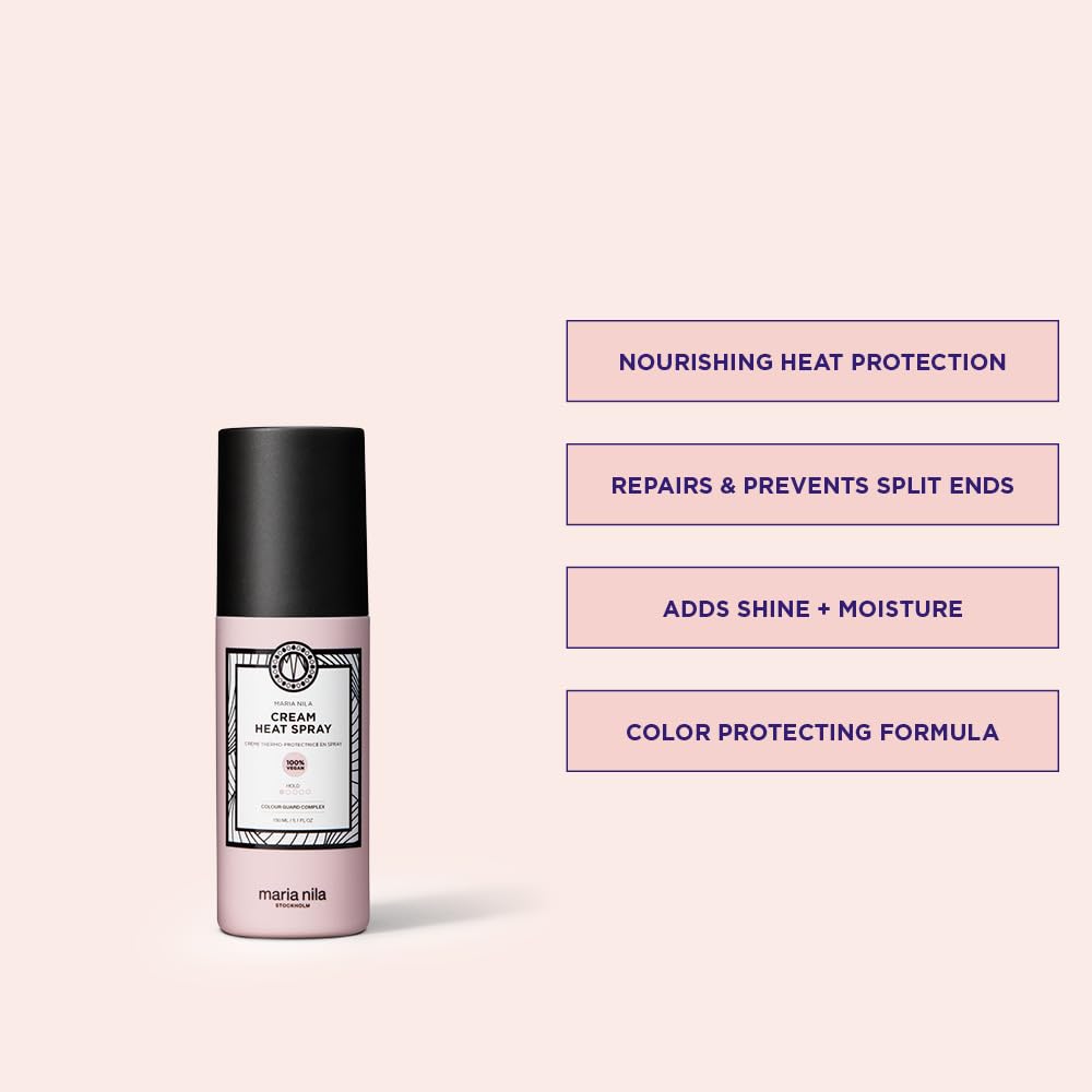 Misty Rose Maria Nila Cream Heat Spray, 5.1 Fl Oz, Protects Hair when Using Heating Tools, Pea Protein Prevents Split Ends, 100% Vegan & Sulfate/Paraben free