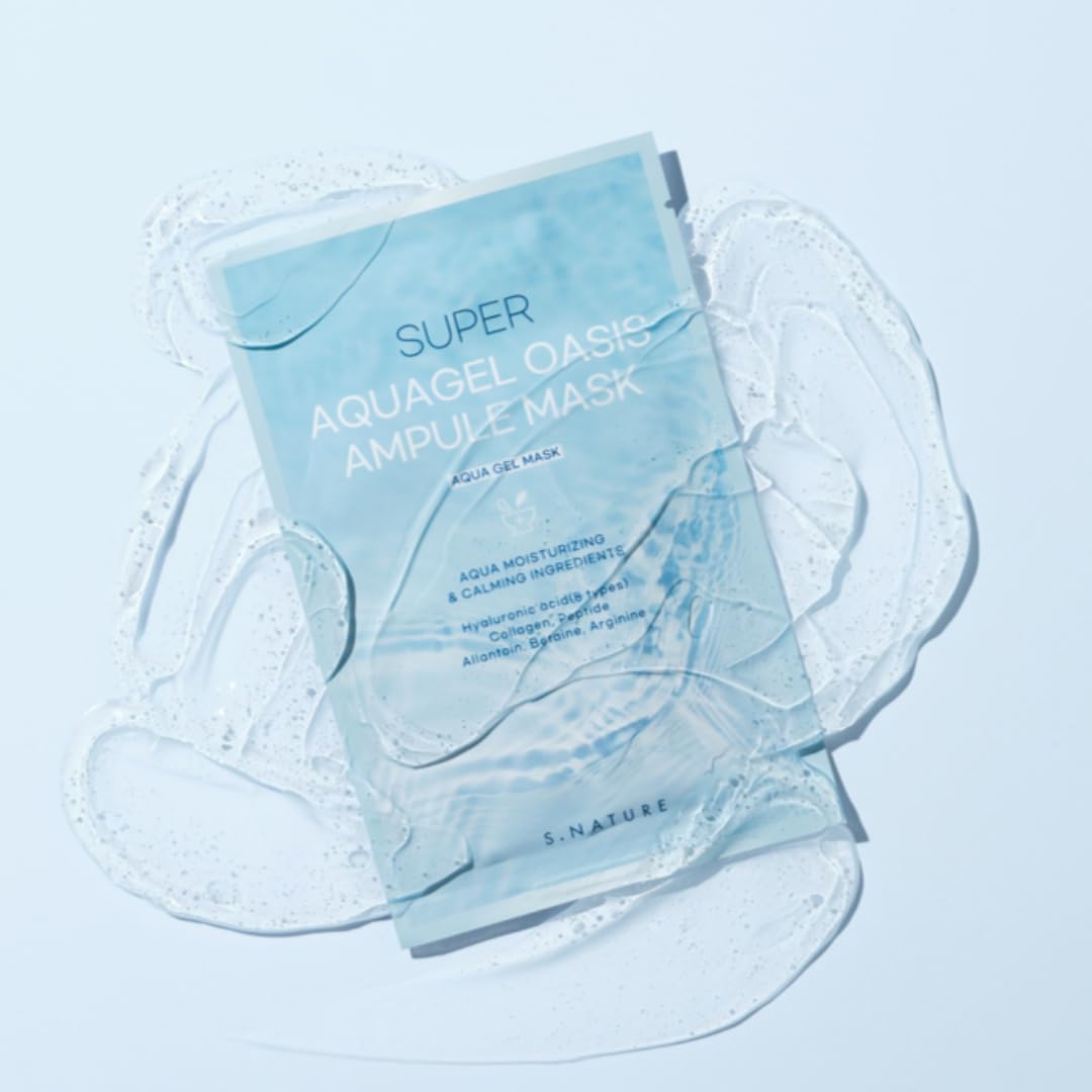 Lavender S.NATURE SUPER AQUAGEL OASIS AMPULE MASK | Hydrating, Soothing, Blemish Care | Hyaluronic Acid, Allantoin | Korean Face Mask (10 Count (Pack of 1)