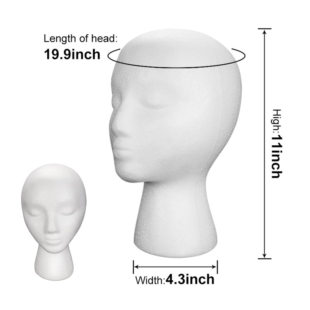 White Smoke POPETPOP Female Foam Mannequin Head 11 Inch Foam Head Model for Wig Hat Glasses Display Salon Travel Use