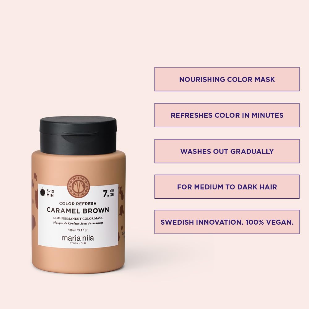 Misty Rose Maria Nila Color Refresh, Caramel Brown 3.4 Fl Oz, Warm Copper-toned Caramel Brown Hair Mask, Semi-Permanent Pigments, 100% Vegan & Sulfate/Paraben free