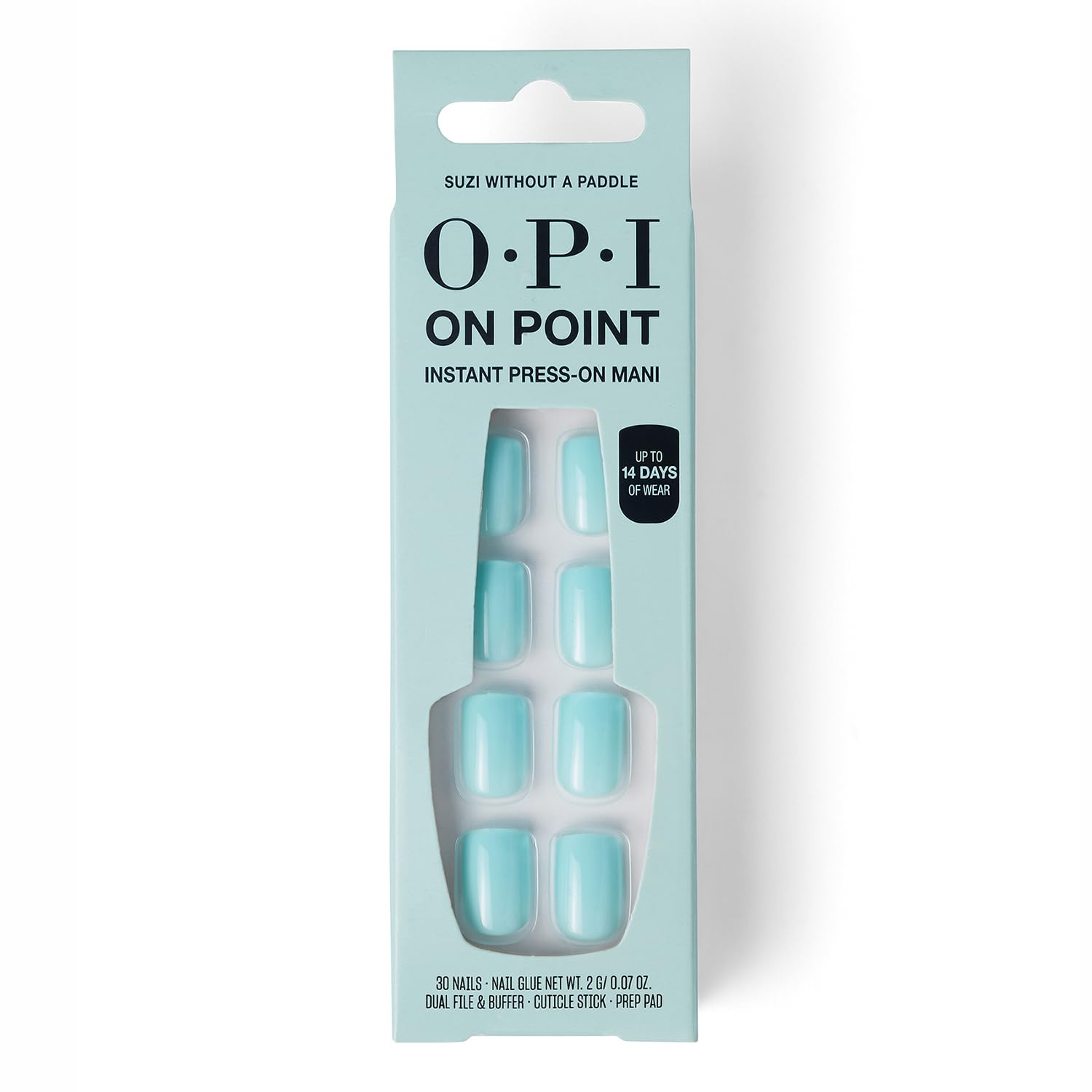 Light Blue OPI On Point Suzi Without a Paddle | Short Squoval Soft Cool Blue Press On Nails | 30 Count with Nail Glue | Long Lasting, Reusable, Non-damaging