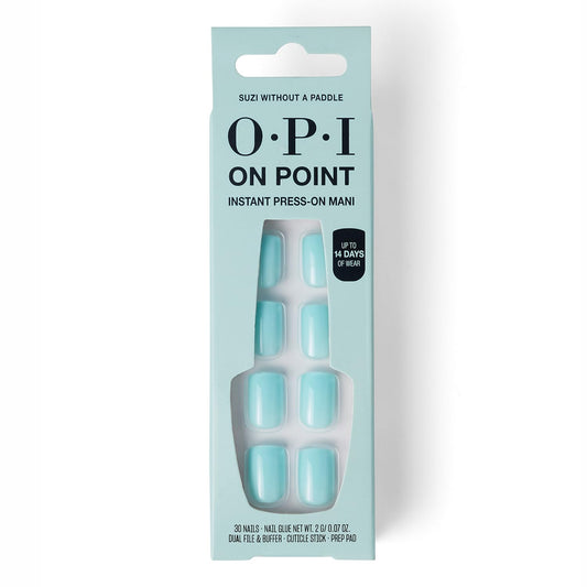 Light Blue OPI On Point Suzi Without a Paddle | Short Squoval Soft Cool Blue Press On Nails | 30 Count with Nail Glue | Long Lasting, Reusable, Non-damaging