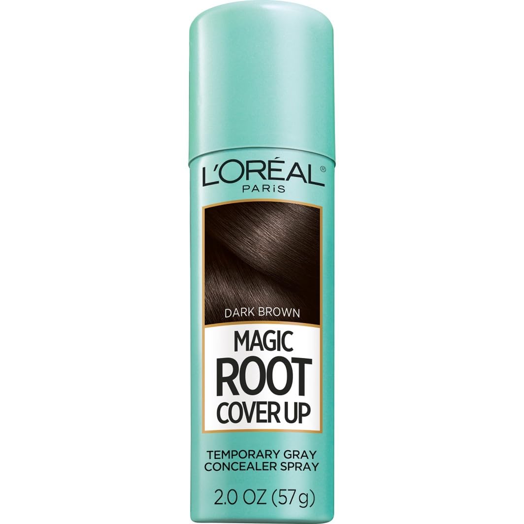 Medium Aquamarine L'Oreal Paris Root Cover Up Temporary Gray Concealer Spray, Hair Color Spray with Filling & Thickening Coverage, Dark Brown, Packaging May Vary