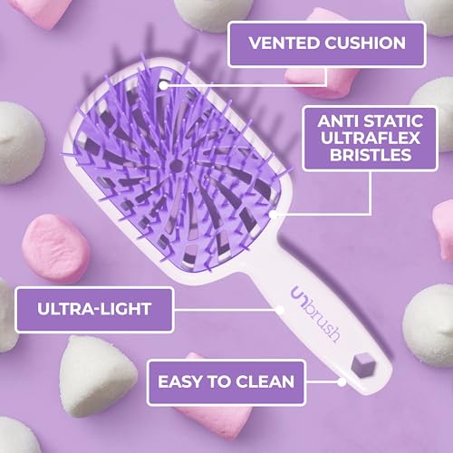 FHI Heat UNbrush Plus — Curly Hair Brush for Gentle & Effective Detangling on Wet or Dry Fragile Hair Types — Detangler Brush w/ 84 UltraFlex Bristles, Ultra-light, Vented, Anti Static Hairbrush