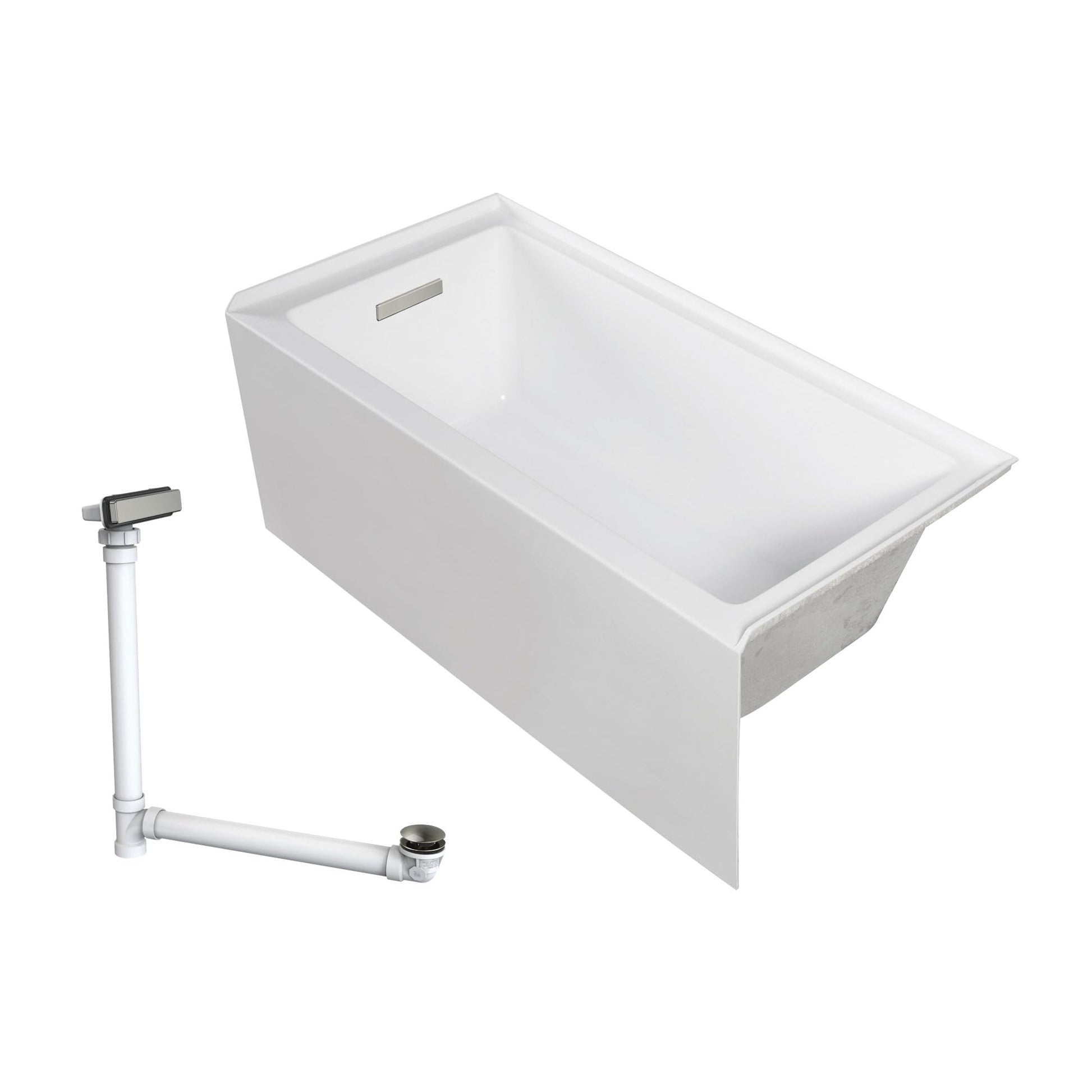 White Smoke Transolid UATLN603222-L-BN Unity AFR 60-in x 32-in x 22-in Alcove Acrylic Bathtub Kit With Left Hand Drain, White/Brushed Nickel