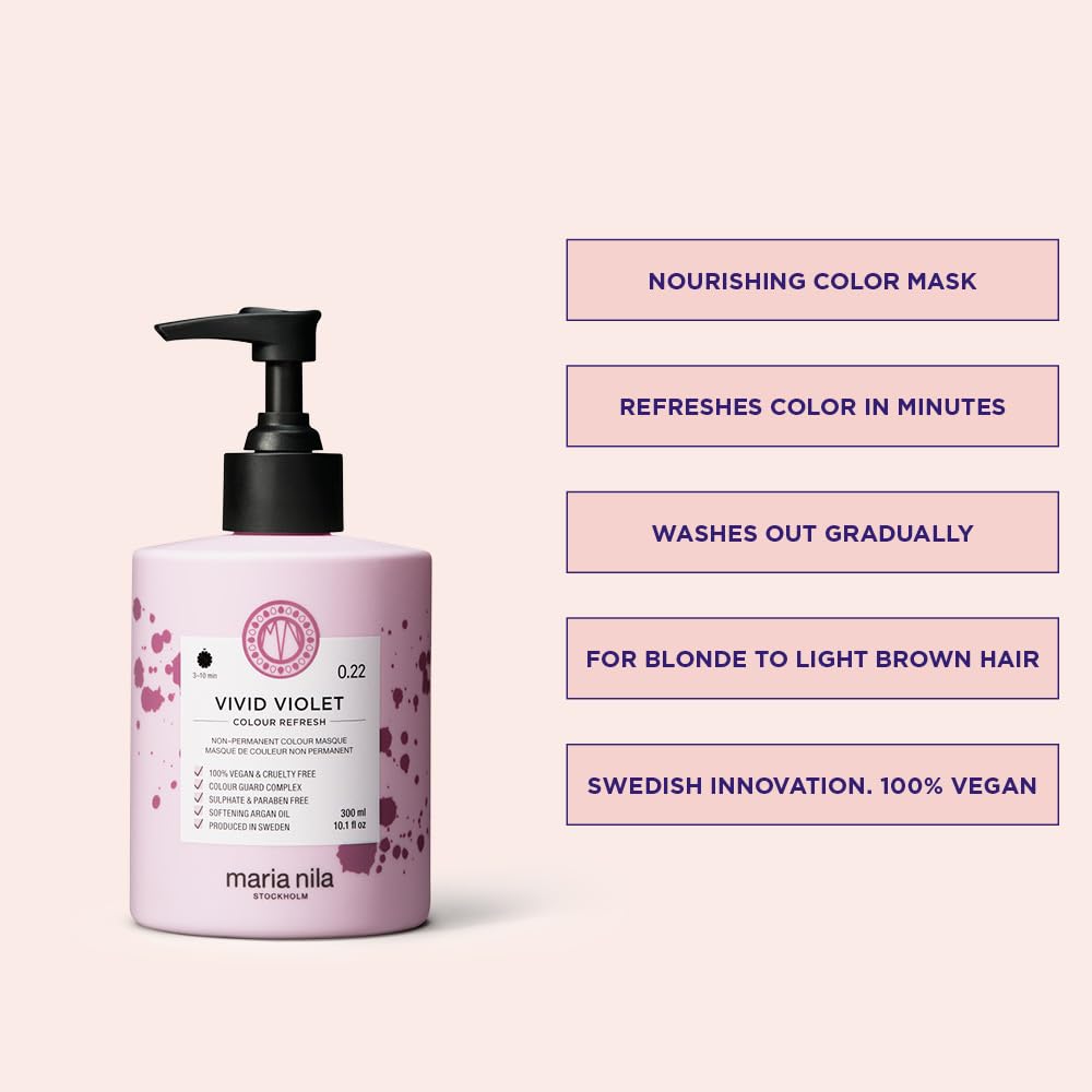 Misty Rose Maria Nila Color Refresh, Vivid Violet 10.1 Fl Oz, Purple/Violet Hair Mask, Semi-Permanent Pigments, 100% Vegan & Sulfate/Paraben free