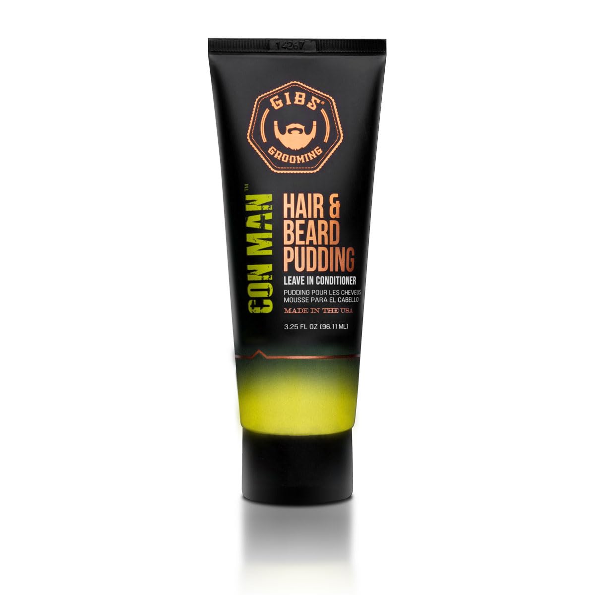 White Smoke GIBS Grooming Con Man Hair & Beard Pudding (3.25 oz) Men's Leave In Conditioner - Daily Moisturizer & Styling Aide - Lightweight - Sensitive Skin - All Hair Types – Castor Oil & Hibiscus - Made in USA
