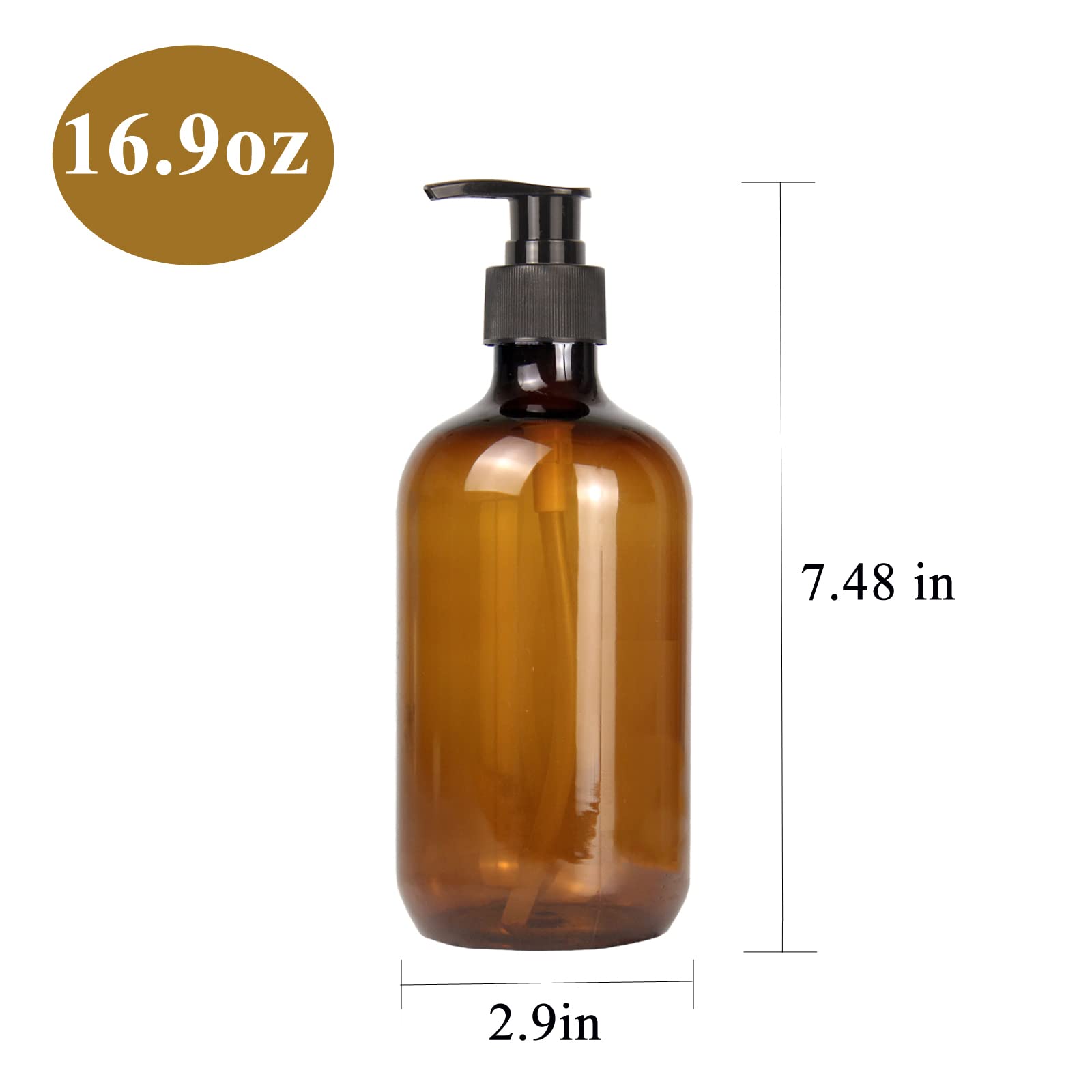 White Smoke 4 Pack 16.9 Oz Shampoo and Conditioner Hand Soap Dispenser Refillable Pump Bottles with Waterproof Labels (Amber)