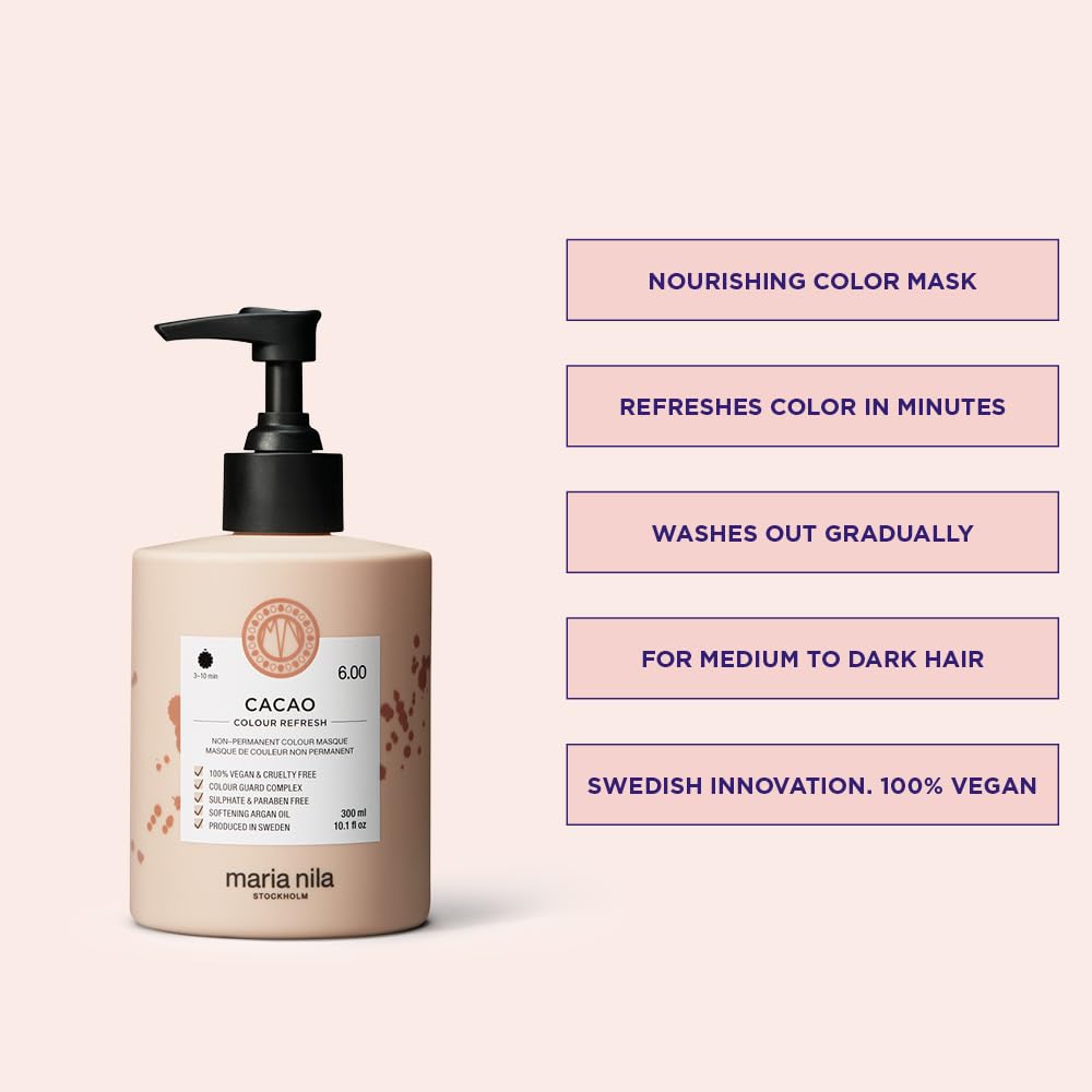 Misty Rose Maria Nila Color Refresh, Cacao 10.1 Fl Oz, Brown Hair mask, Semi-Permanent Pigments, 100% Vegan & Sulfate/Paraben free