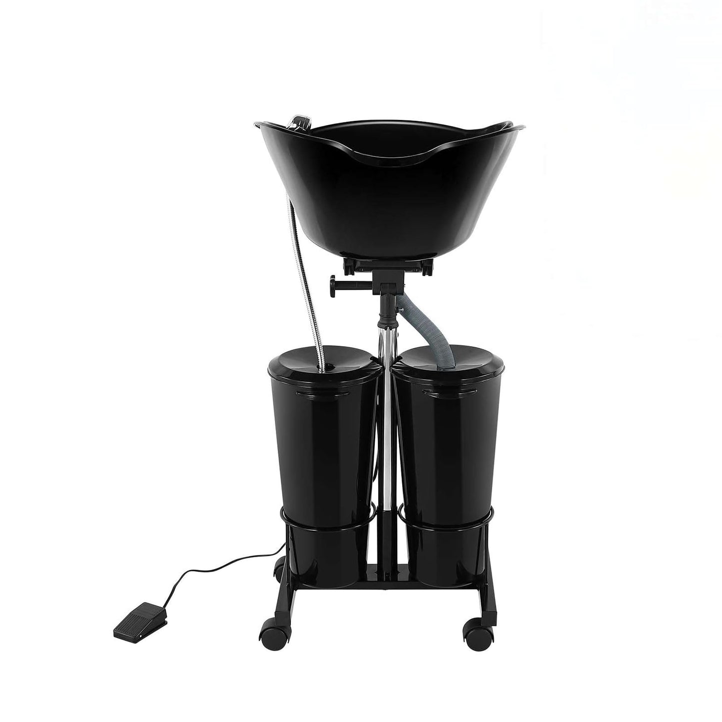 White Smoke Portable Shampoo Bowl Unit Height Adjustable with 2 Bucket Hair Washing Station with Electric Pump and Drain Hoses, 270 Degree Rotation of Shampoo Basin Barber and Stylist Hair Salon Accessories